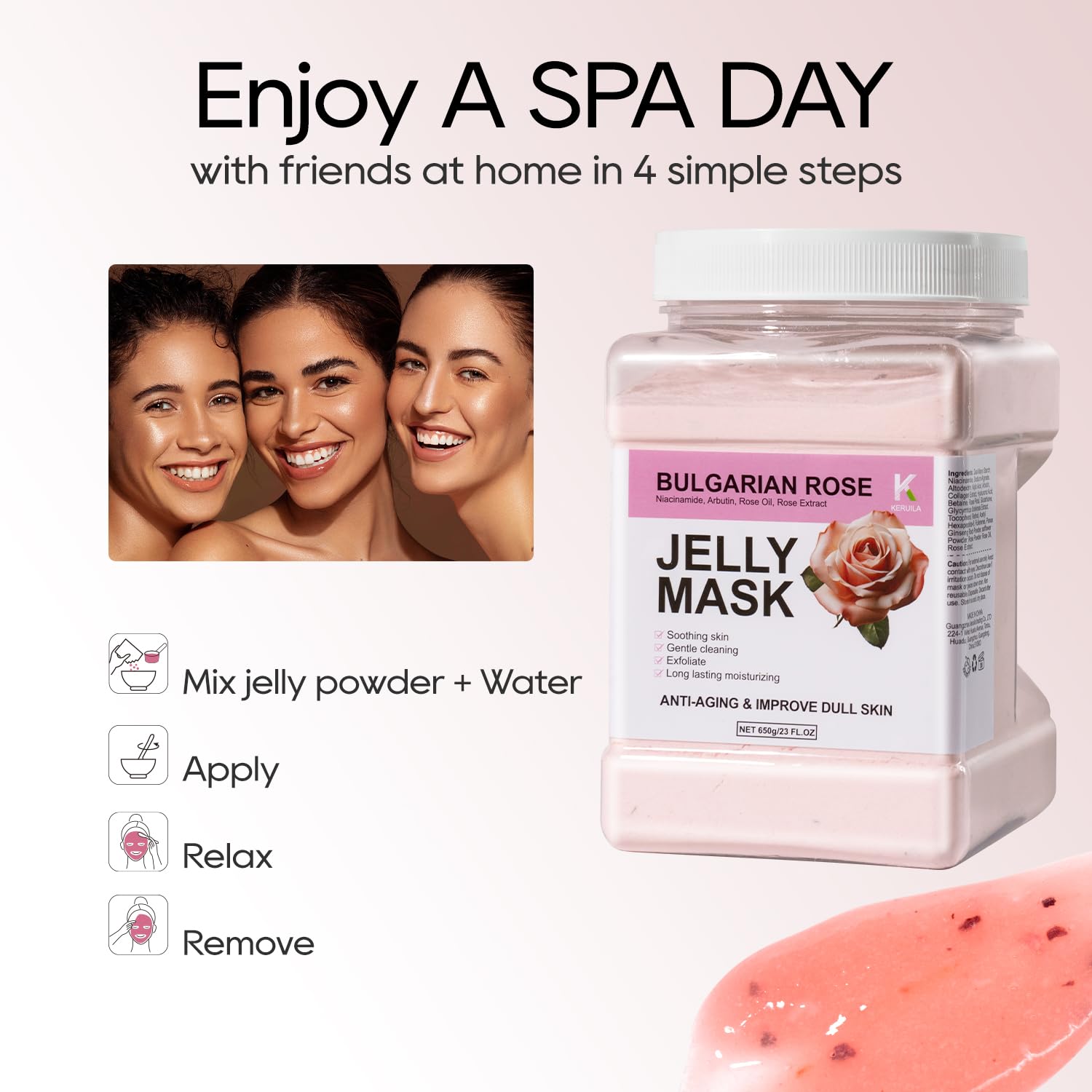 Bulgarian Rose Hydrogel Facial Mask - Professional Peel Off Jelly Mask for Smooth & Hydrated Skin | Rose Powder Face Mask for Home Spa & Skincare Routine | Perfect for Dry Skin Treatment & Relaxing Self-Care Nights
