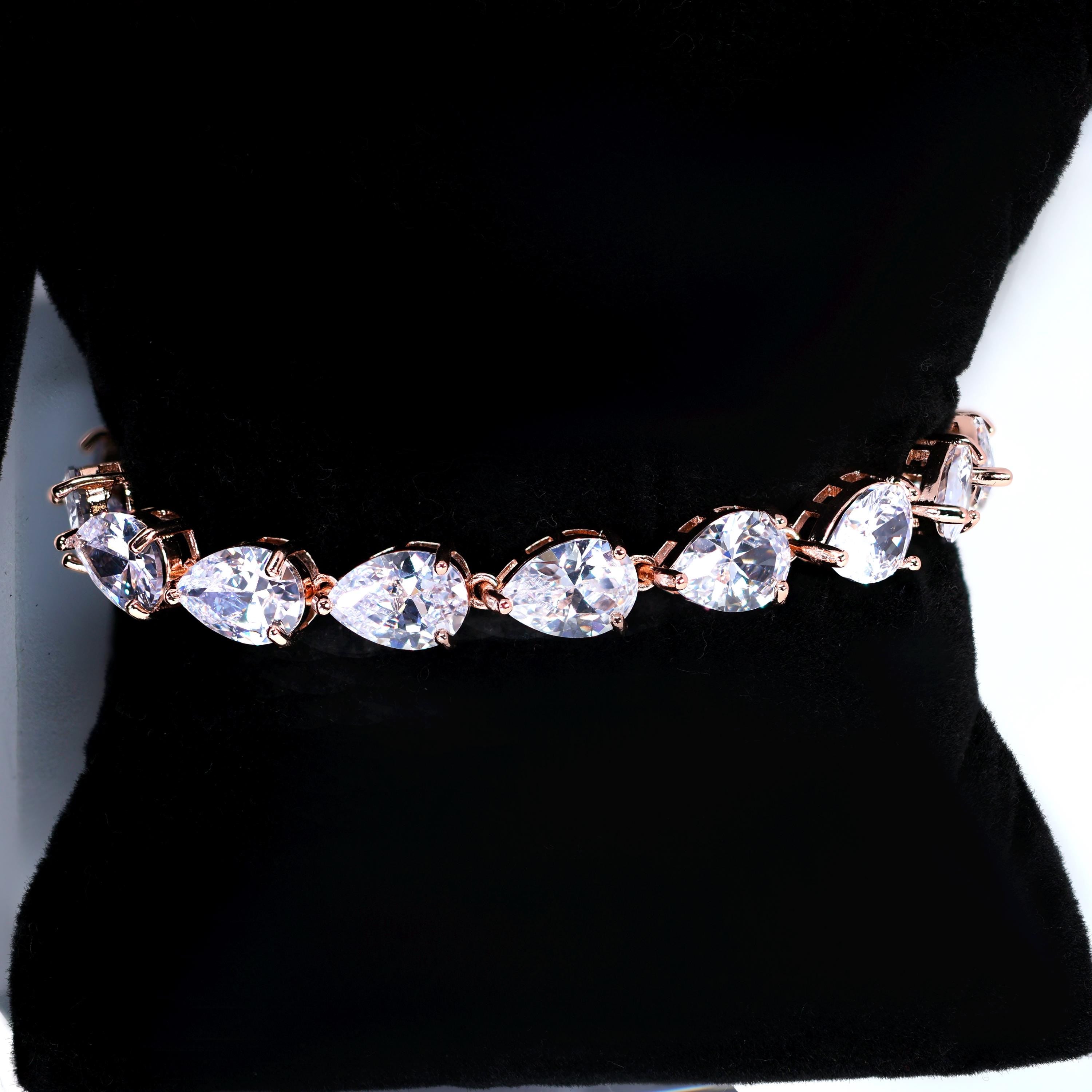 Elegant CZ Diamond Rose Jewelry Set - Rose Gold Bridal Earrings, Bracelet, Ring & Necklace | Perfect for Weddings, Anniversaries & Special Occasions