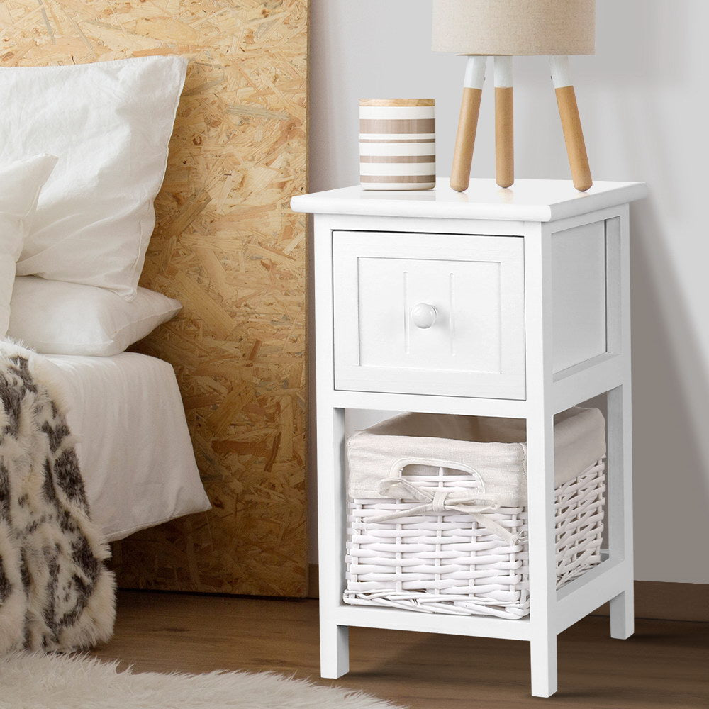 2-Pack White Rustic Nightstands - Solid Wood Bedside Tables for Bedroom, Living Room, or Office - Perfect for Storage & Decor
