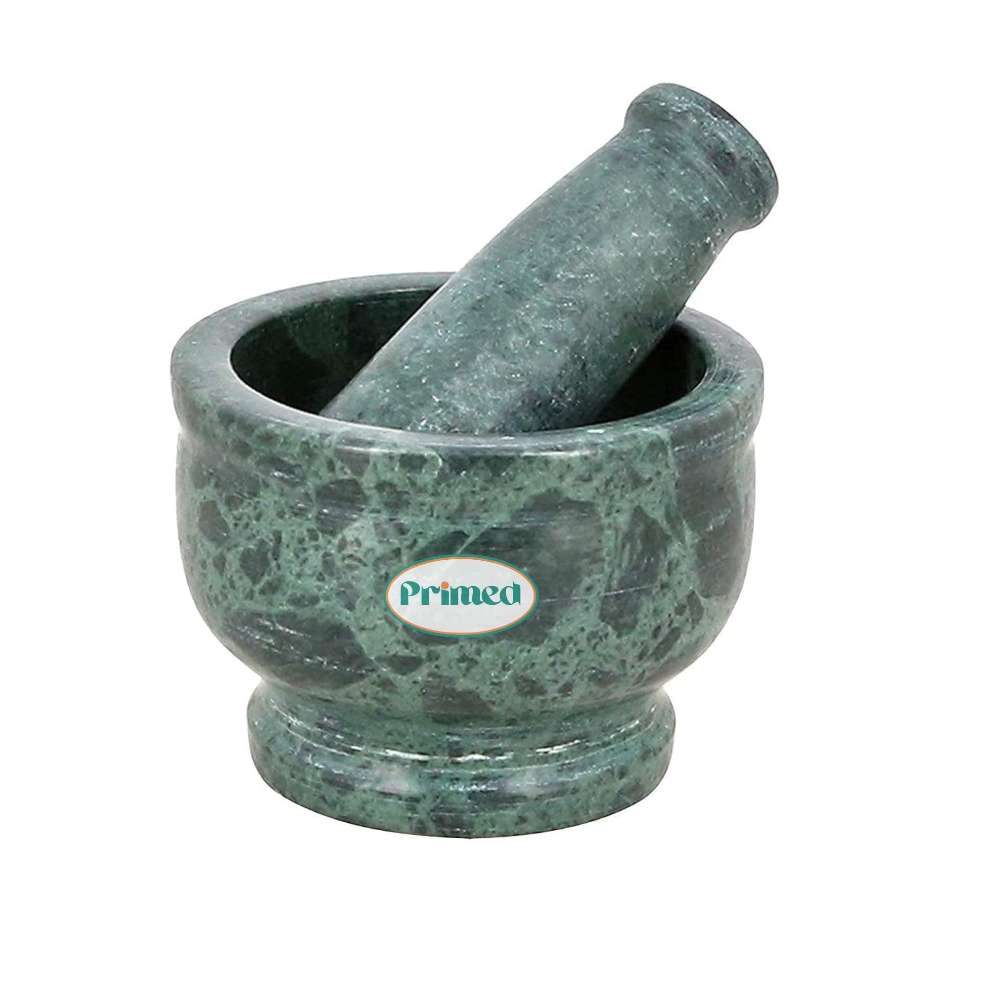 5 Inch Green Marble Granite Mortar and Pestle Set - Imam Dasta, Okhli Musal, Kharal, Khalbatta - Traditional Spice Grinder & Mixer for Kitchen - Perfect for Grinding Herbs, Spices, and Making Pastes