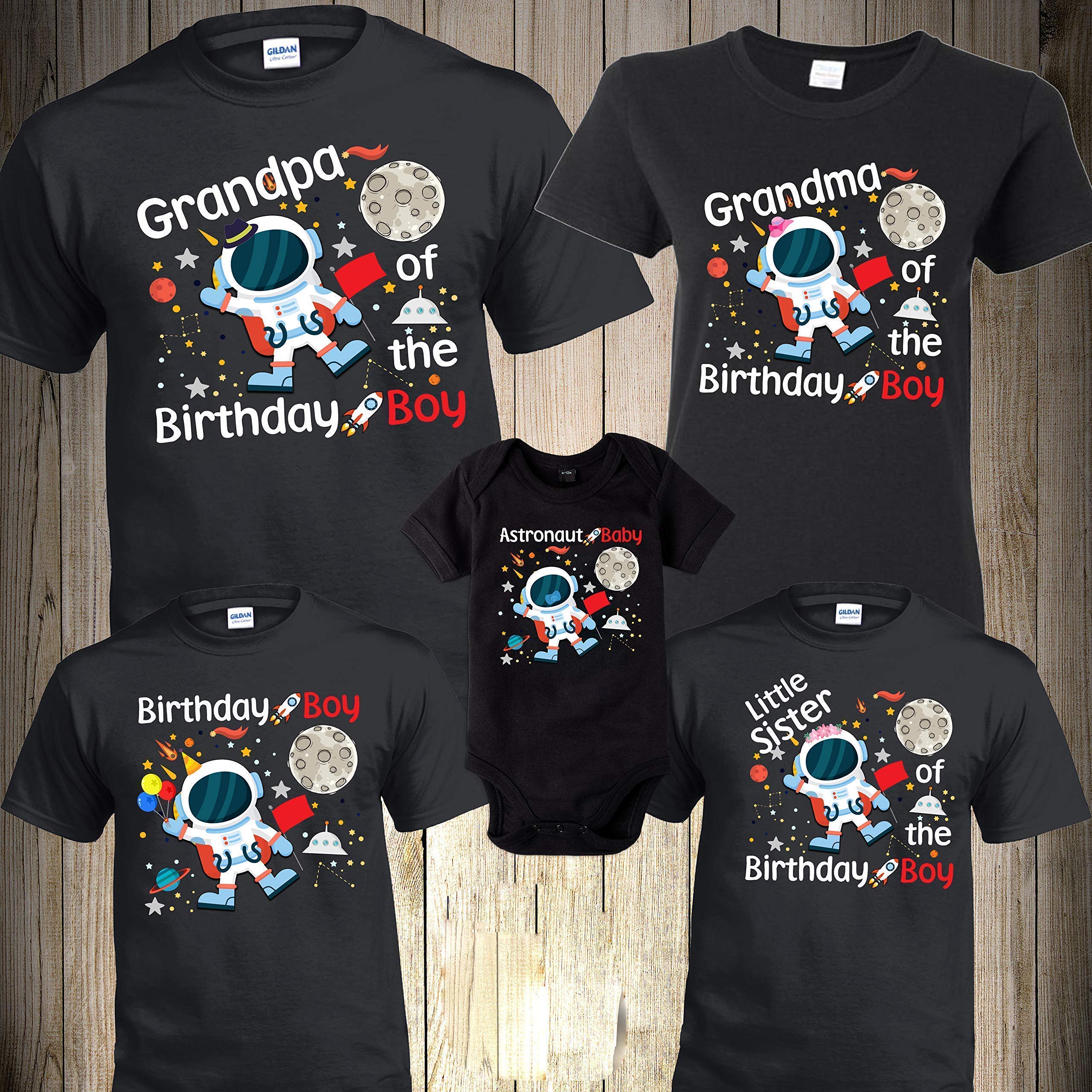 Custom Personalized Astronaut Space T-Shirts - Solar System Planets Moon Design for Boys - Perfect for Birthday Parties, Family Reunions & Space-Themed Celebrations