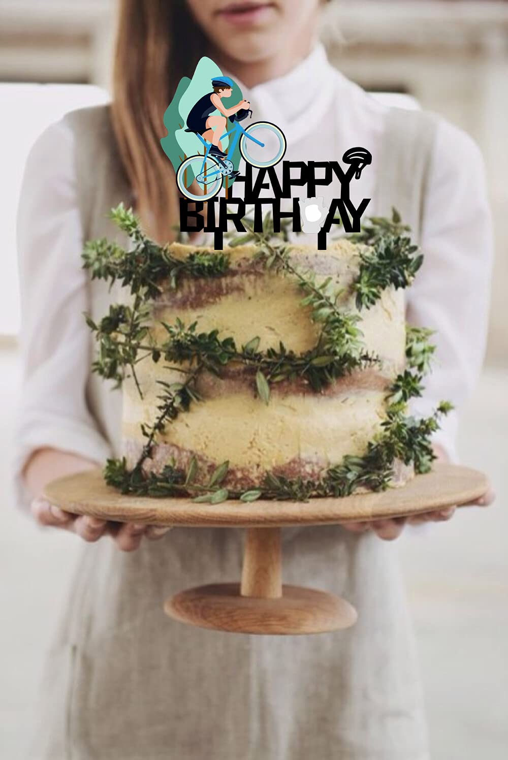 Happy Birthday Cake Topper - Bicycle Themed Cake Decor for Men, Women, Boys & Girls - Perfect for Mountain Bike & Sports Themed Birthday Parties - Ideal for Cycling Enthusiasts & Outdoor Adventure Celebrations