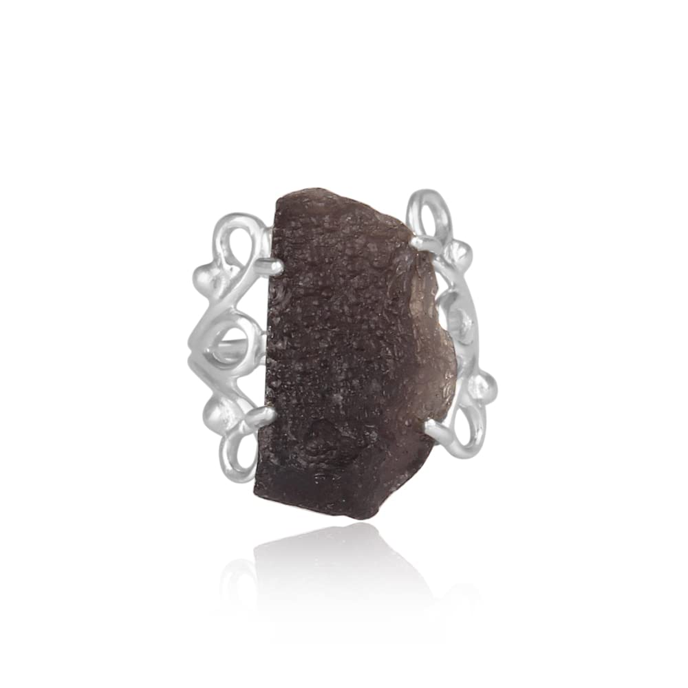 Genuine Raw Colombianite Ring 925 Sterling Silver - Natural Stone Spiritual Jewelry for Meditation & Energy Healing - Colombianite Tektite Similar to Moldavite (Size 9.5) - Perfect for Yoga, Reiki & Chakra Balancing