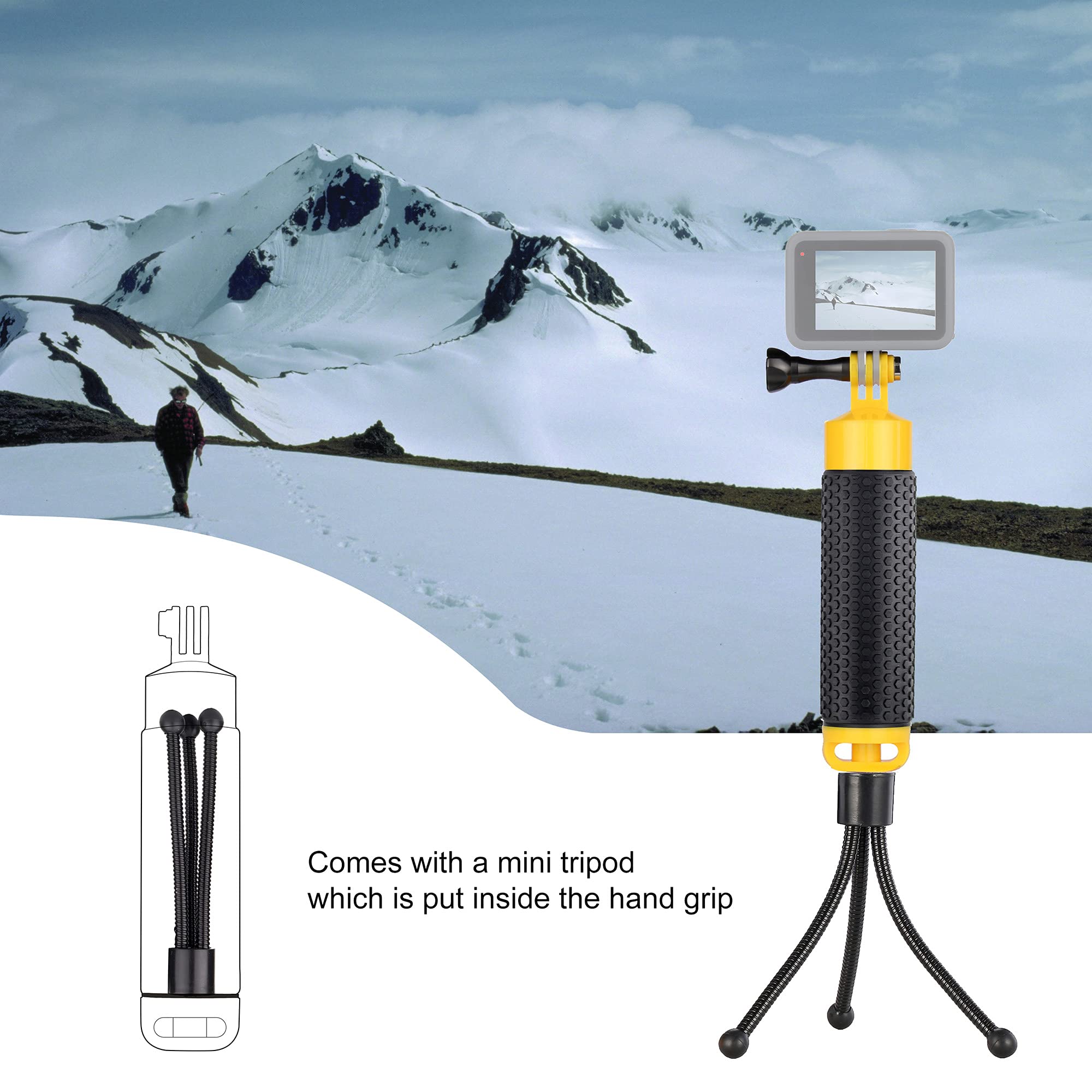 GoPro Floating Hand Grip with Detachable Tripod Stand - Underwater Handle Mount for Hero 13/12/11/10/9/8/7/6/5/4, Max, Mini & DJI Action Cameras - Perfect for Diving, Snorkeling, Swimming & Water Sports Accessories
