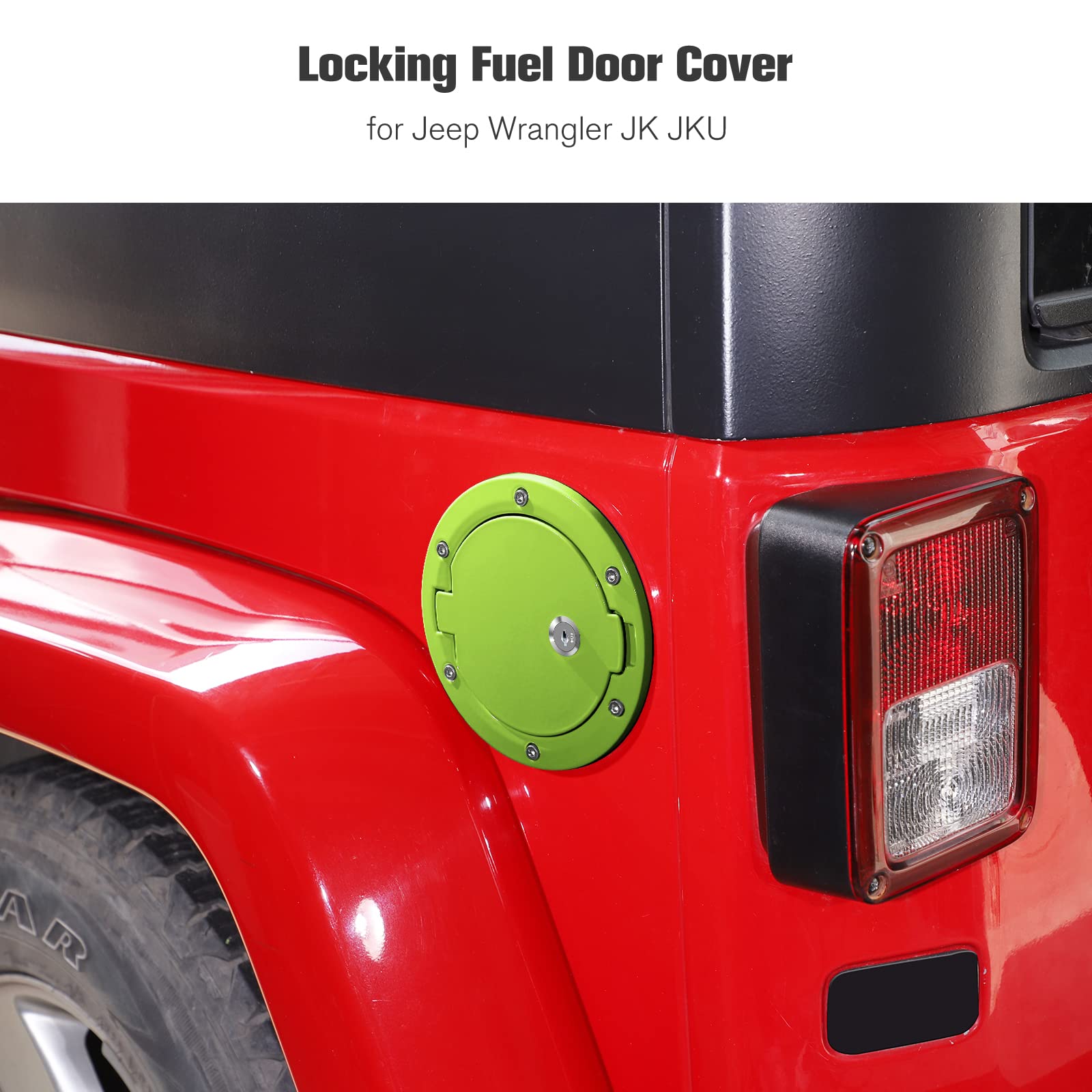 JeCar Locking Fuel Filler Door Gas Cap Cover - Compatible with Jeep Wrangler JK & Unlimited 2007-2018 - Anti-Theft Exterior Accessories - Green - Perfect for Off-Roading & Parking Security