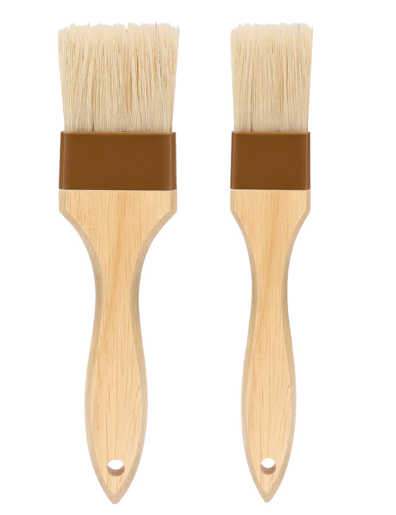 Natural Bristle Pastry Brush Set - 2 Pack Wooden Handle for Baking, BBQ & Cooking | Oil, Butter & Sauce Application