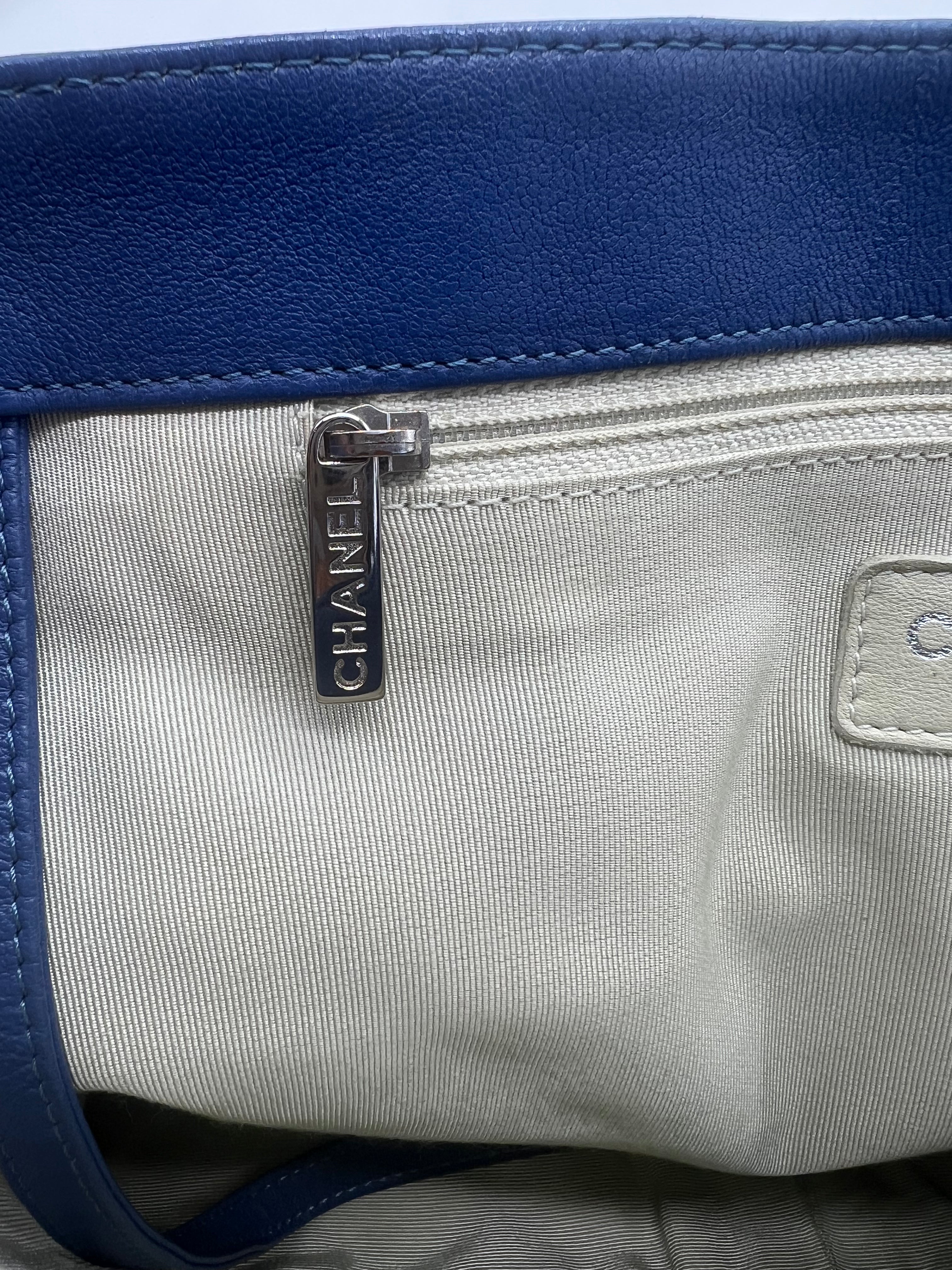 Chanel Vintage 2011-2012 Blue Washed Lambskin Leather Maxi Flap Bag with Chain Strap - Luxury Shoulder Bag for Women, Perfect for Date Night & Special Occasions