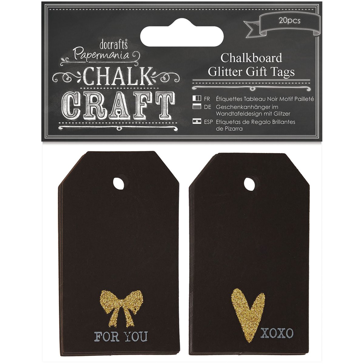 docrafts Chalk Craft Chalkboard Glitter Gift Tags - Perfect for Holiday Presents, Wedding Favors & DIY Party Decorations