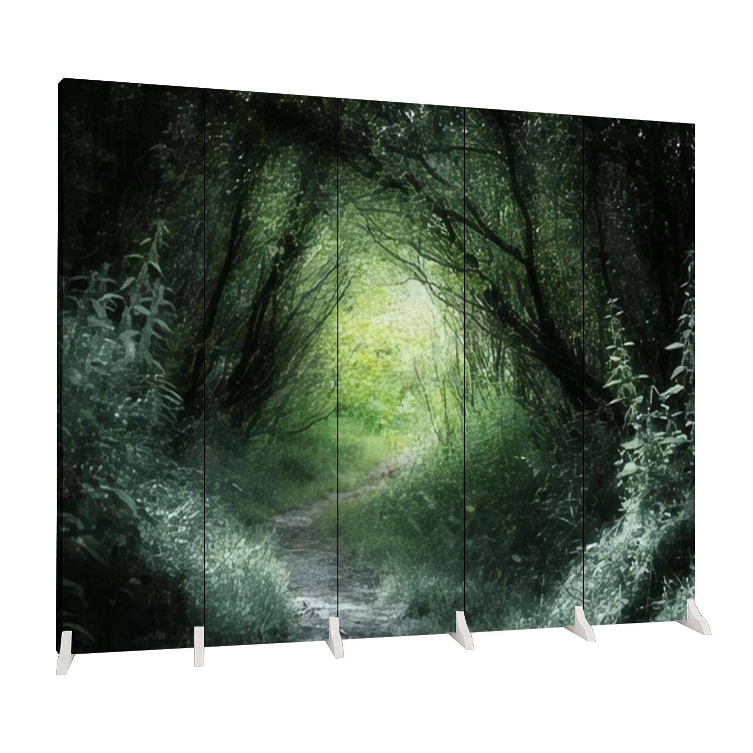 Dola-Dola 5-Panel Folding Room Divider - Canvas Privacy Screen for Indoor/Outdoor Use | Freestanding Partition for Bedroom, Office & Living Room | Way in Deep Forest Design
