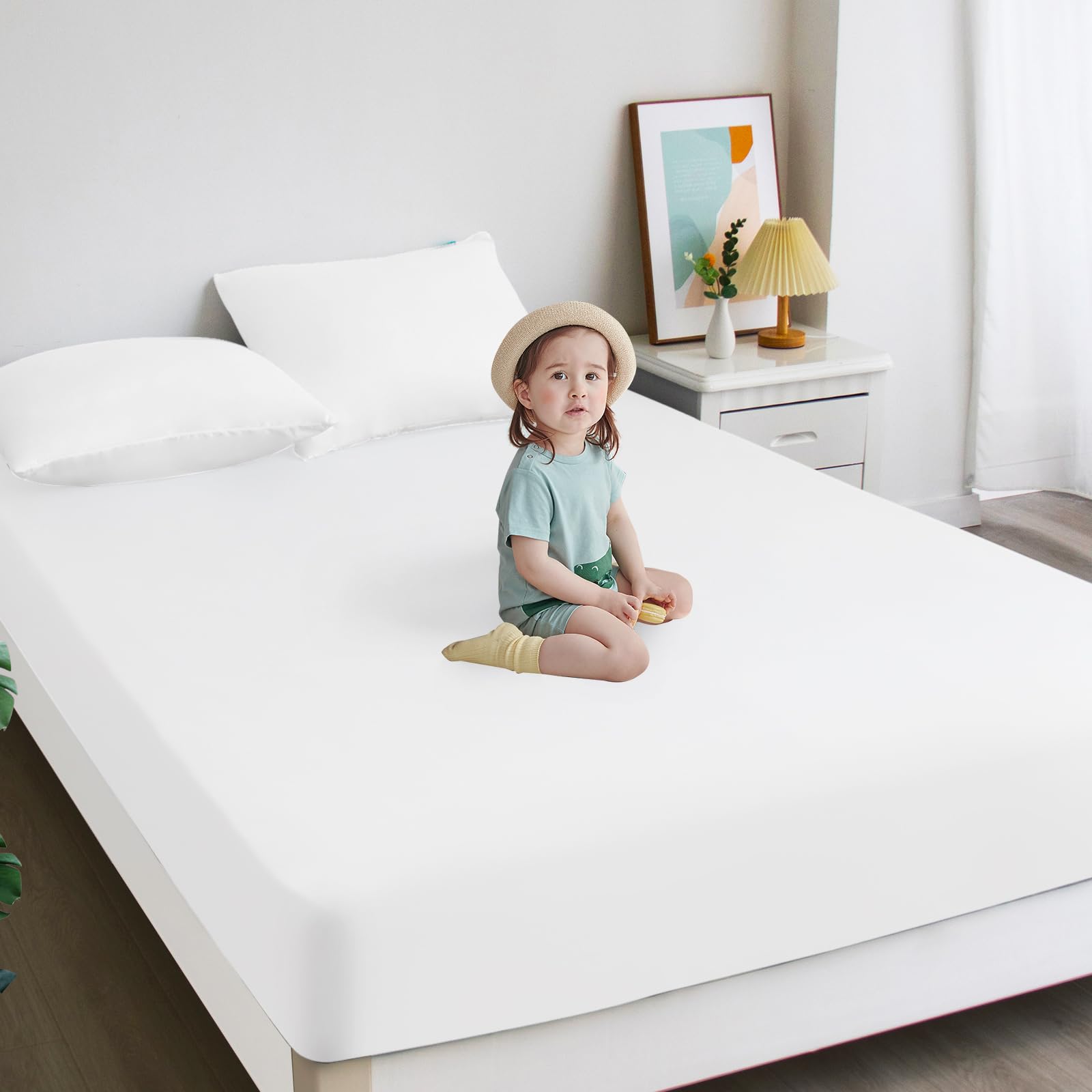2 Pack Queen Size Waterproof Mattress Protector - Noiseless, Soft & Breathable Fitted Sheet with Deep Pocket (Up to 14