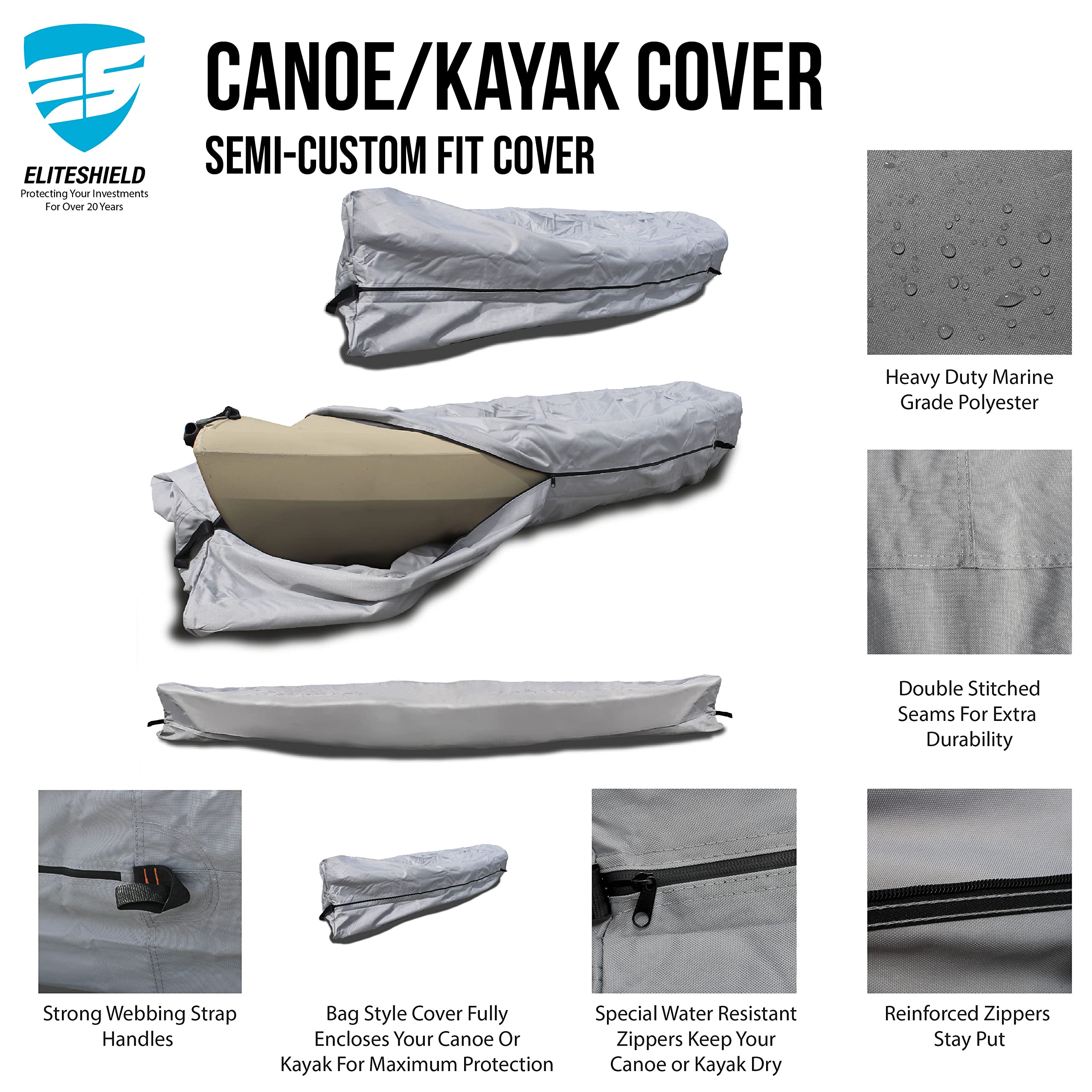 Waterproof UV-Resistant Canoe & Kayak Cover - Marine-Grade Polyester Boat Storage Cover Fits 15-16 ft Length, 116