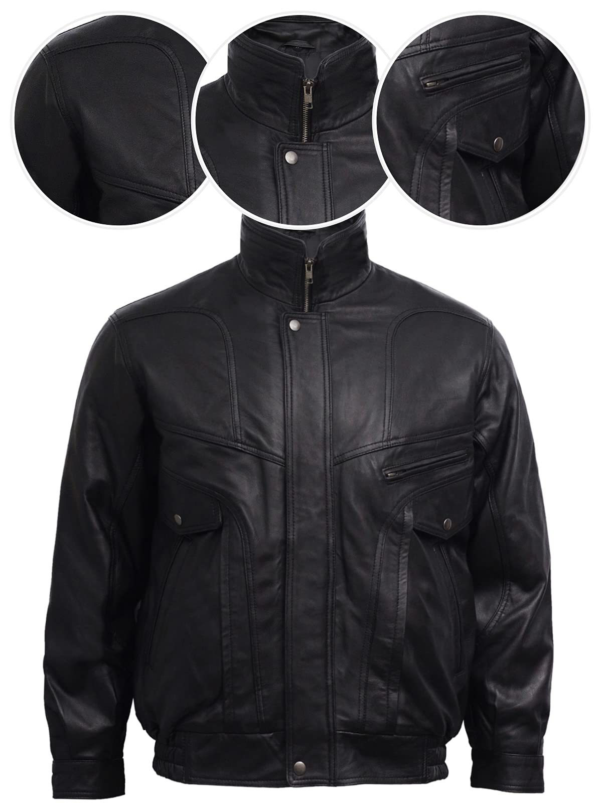 BRANDSLOCK Men's Real Buffalo Leather Bomber Jacket - Lightweight Distressed Motorcycle Jacket for Riding, Casual Wear & Outdoor Adventures