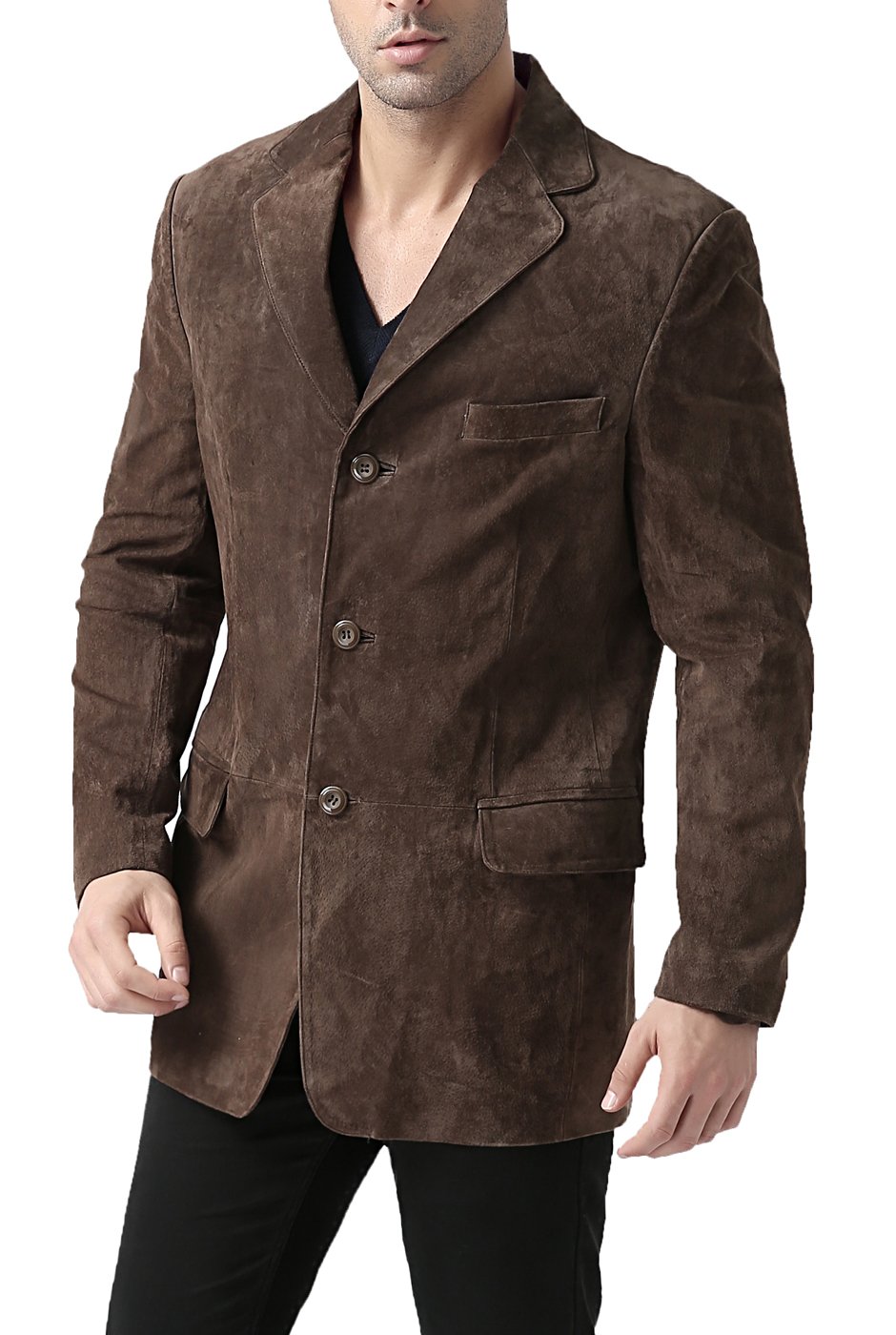 BGSD Men's Robert 3-Button Suede Leather Blazer Jacket - Formal & Casual Sport Coat for Business, Weddings & Office Wear (Big & Tall, Short Sizes Available)