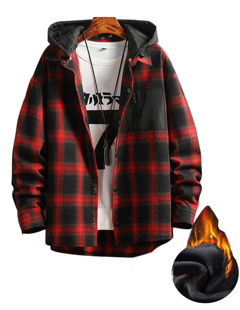 Lavnis Men's Plaid Hooded Shirt Jacket - Lightweight Long Sleeve Casual Shirt for Outdoor Activities, Hiking, and Everyday Wear