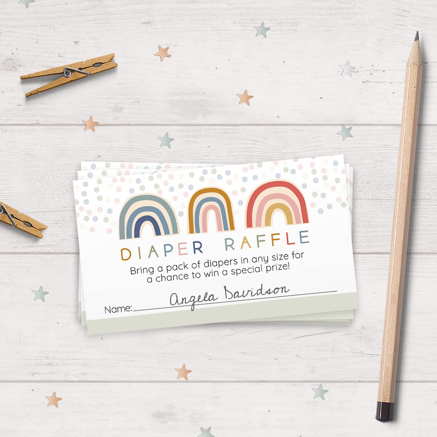 Rainbow Diaper Raffle Tickets for Baby Shower - 50 Gender Neutral Sprinkle Game Cards (3.5