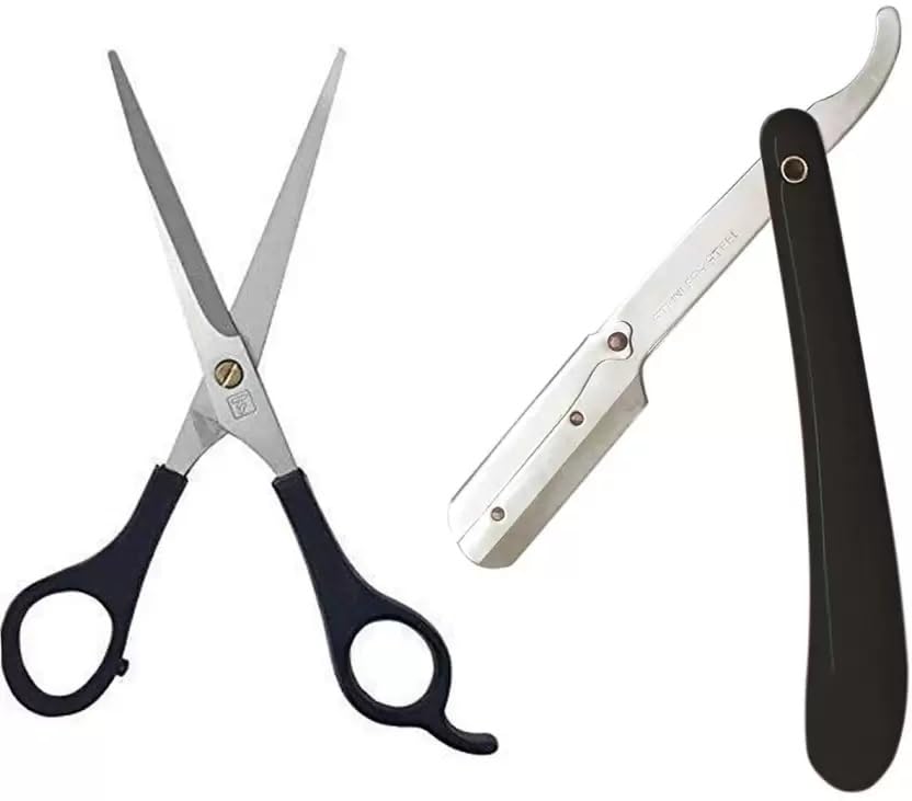 VEDETIC Professional Hair Cutting Scissors & Razor Combo Set - Ultra Sharp Stainless Steel Blades for Salon & Home Haircut - Perfect for Barbers, Stylists & DIY Hair Trimming