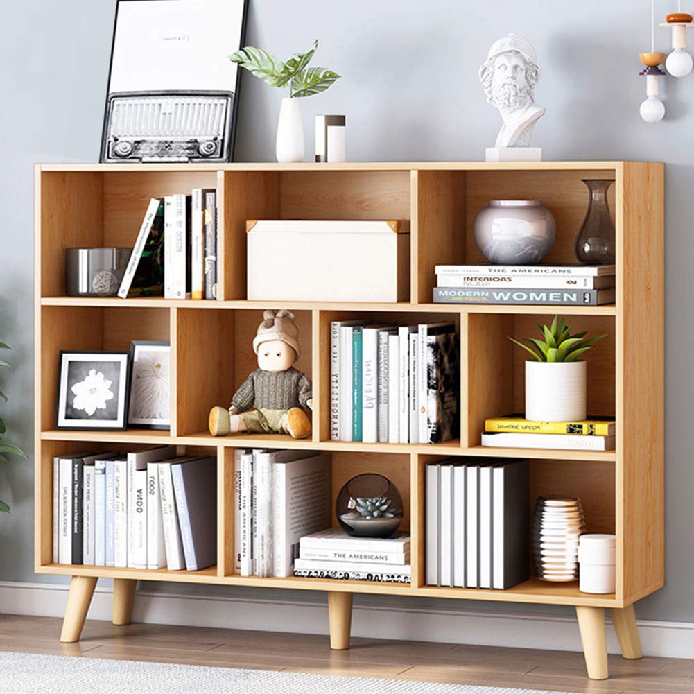 IOTXY 3-Tier Wooden Open Shelf Bookcase - Floor Standing Display Cabinet with 10 Storage Cubes & Sturdy Legs in Pear Yellow | Perfect for Living Room, Bedroom & Office Organization