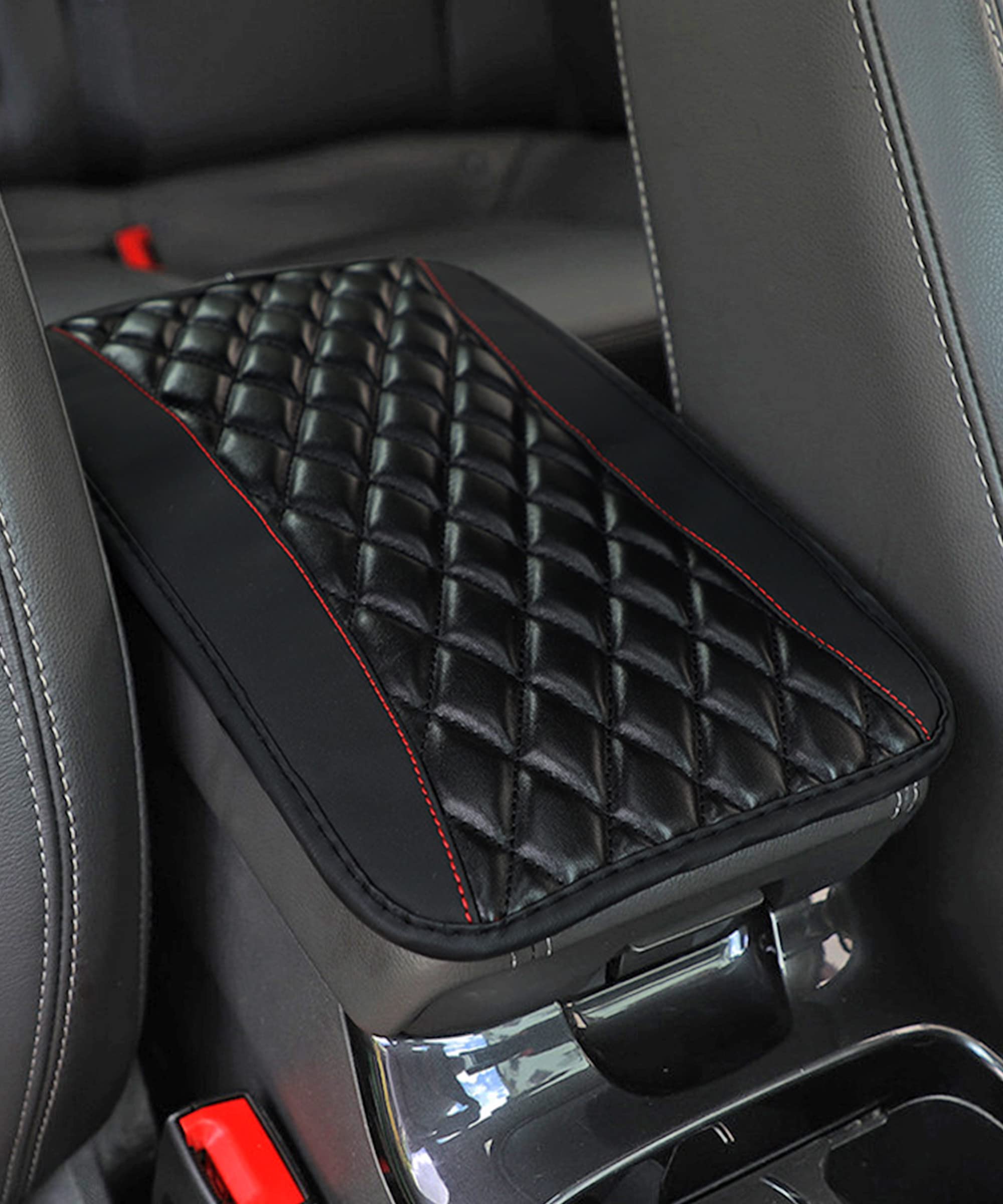 ESEWALAS Premium Leather Auto Center Console Cover - Waterproof Car Armrest Cushion Pad Protector for Comfort & Style (Black) | Perfect for Long Drives & Vehicle Interior Protection