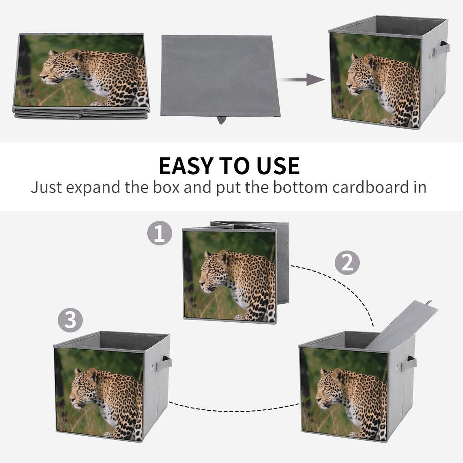 6-Piece Collapsible Storage Bins - African Leopard Print Foldable Storage Boxes with Handles for Home Organization, Closet, Shelves & Pantry | Space-Saving Household Storage Solution for Toys, Clothes & Kitchen Supplies