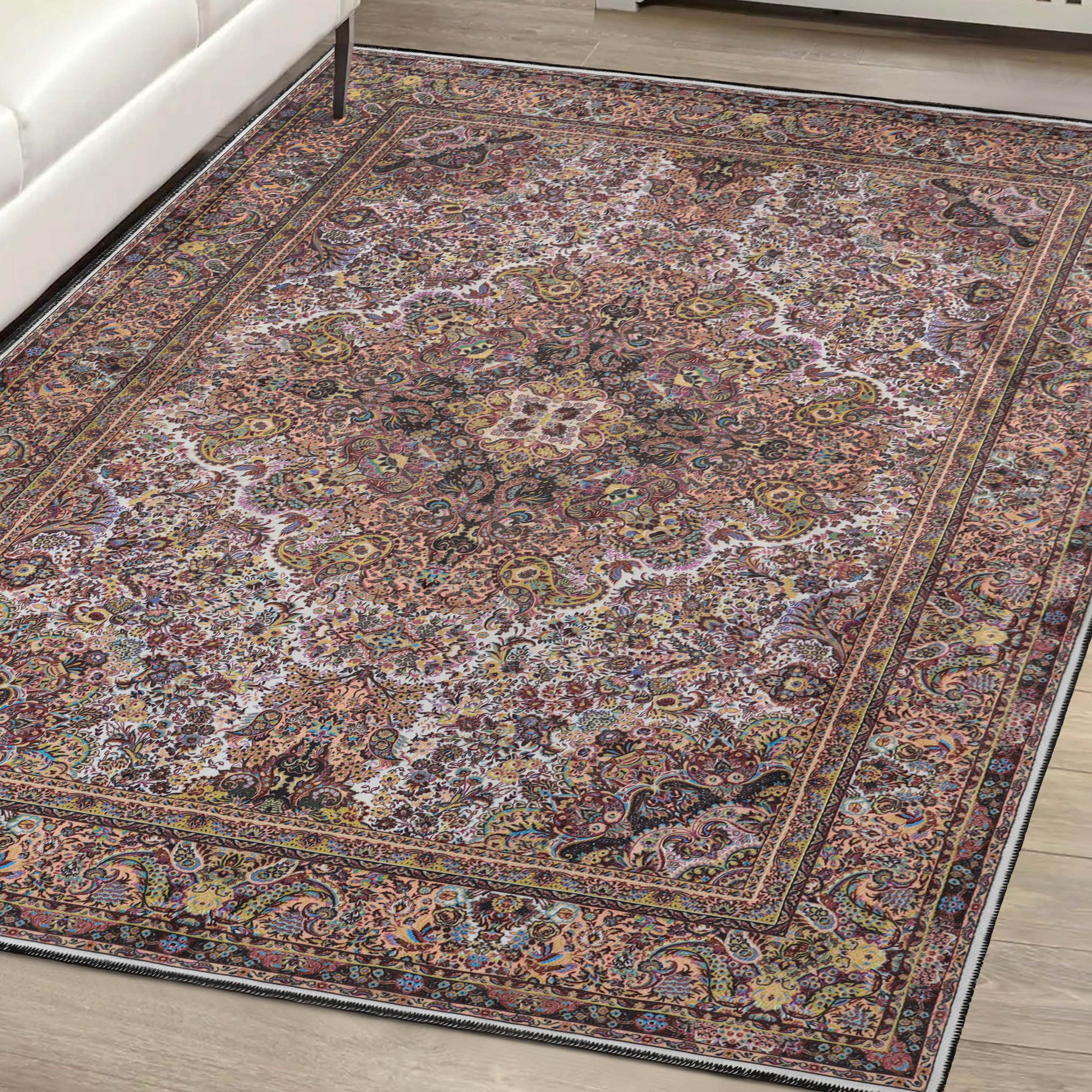 Flamingo Medallion Machine Washable Indoor Area Rug - Non-Slip Soft Living Room Carpet Runner for Bedroom, Hallway & Entryway Decor