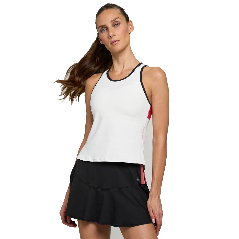 Lija Women's Elite Star Tank Top - Breathable Workout Shirt for Yoga, Running & Gym (White/Black/Cayenne) | Moisture-Wicking Activewear for Women