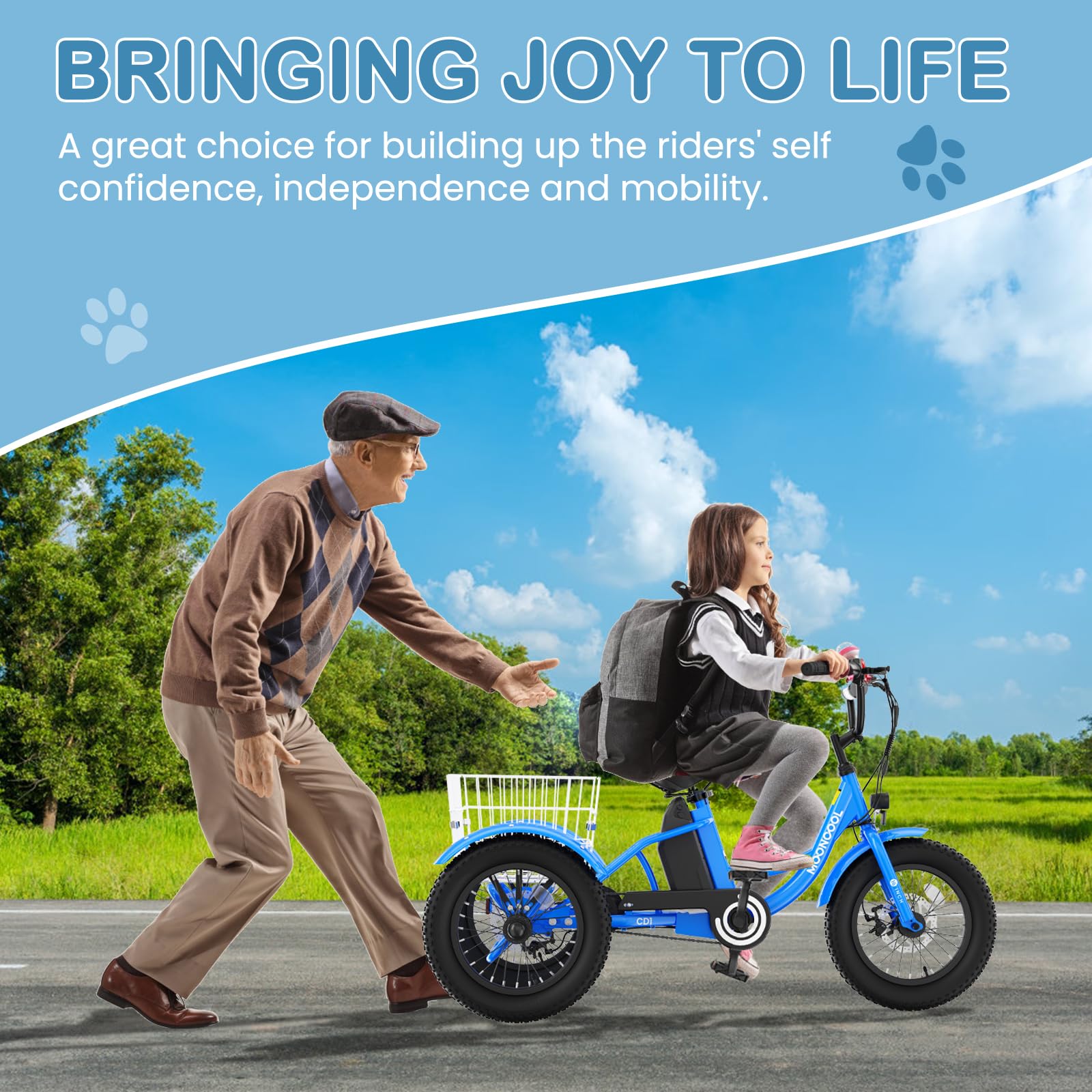 DoCred 16IN 3.0 Fat Tire Electric Tricycle for Adults & Youth - 250W Aluminum Frame E-Trike with Removable Battery & Rear Basket - Perfect for Commuting, Grocery Shopping & Leisure Rides