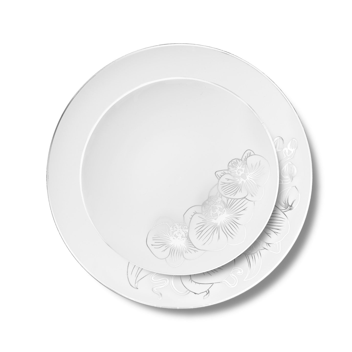 32-Piece White & Silver Round Plastic Dinnerware Set - 16 Place Settings - Shatterproof & Elegant for Parties, Picnics, and Outdoor Dining
