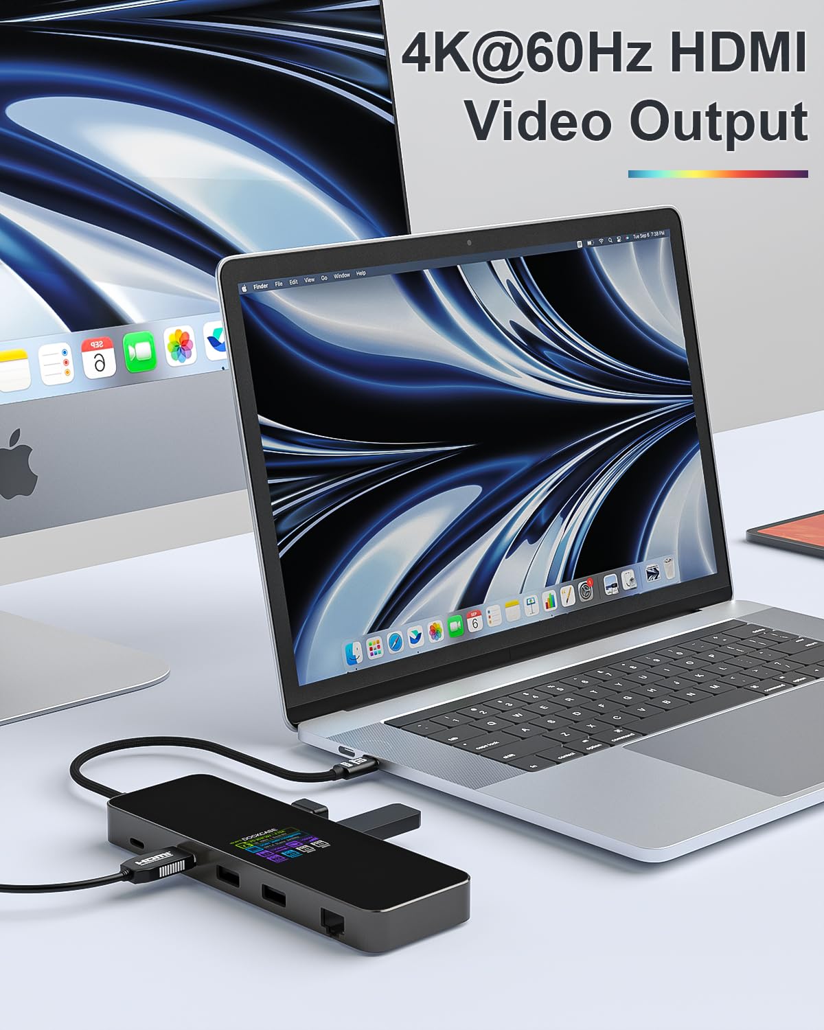DOCKCASE 8-in-1 Smart USB C Hub with Cooling Fan - 4K@60Hz HDMI, 100W PD 3.0, Gigabit Ethernet, 3 USB 3.2 Ports, 2 USB 2.0 Ports - Compatible with MacBook Pro/Air & M1 iPad Pro - Perfect for Work, Gaming & Home Office Setup