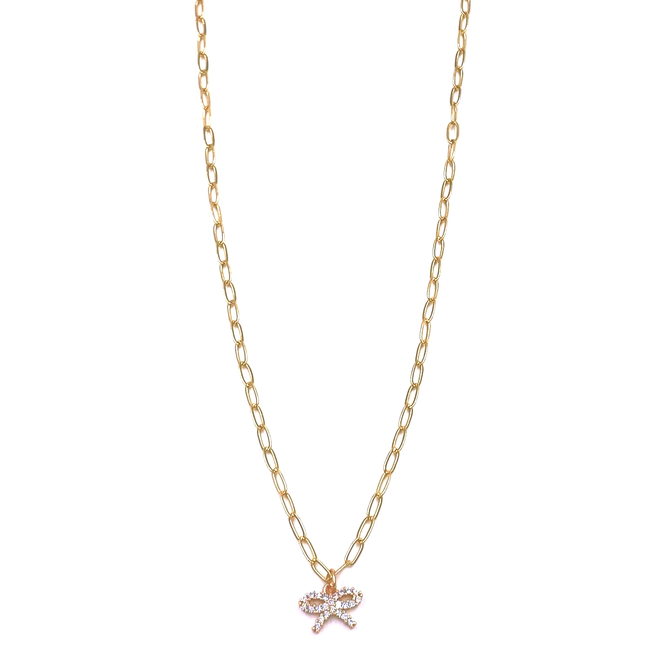 Ashley Gold Stainless Steel Gold Plated CZ Bow Design Necklace - Elegant Cubic Zirconia Jewelry for Women, Perfect for Parties, Weddings & Special Occasions