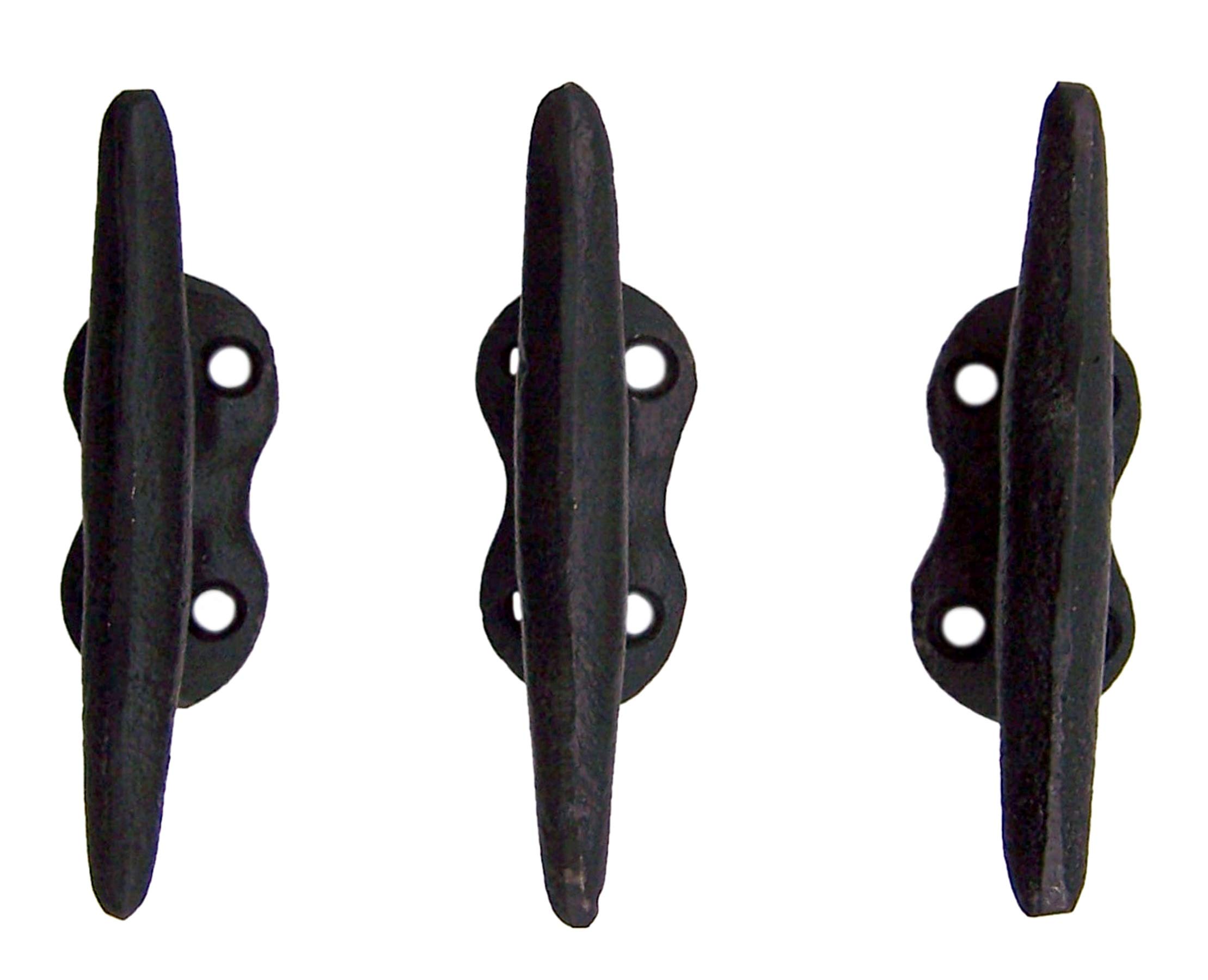Premium Nautical Black Cast Iron Boat Cleat Wall Hooks - 3.5 Inch Heavy Duty Marine Hooks for Docks, Boats & Home Decor - Set of 3 Rustic Coastal Hooks for Hanging Coats, Towels & Gear