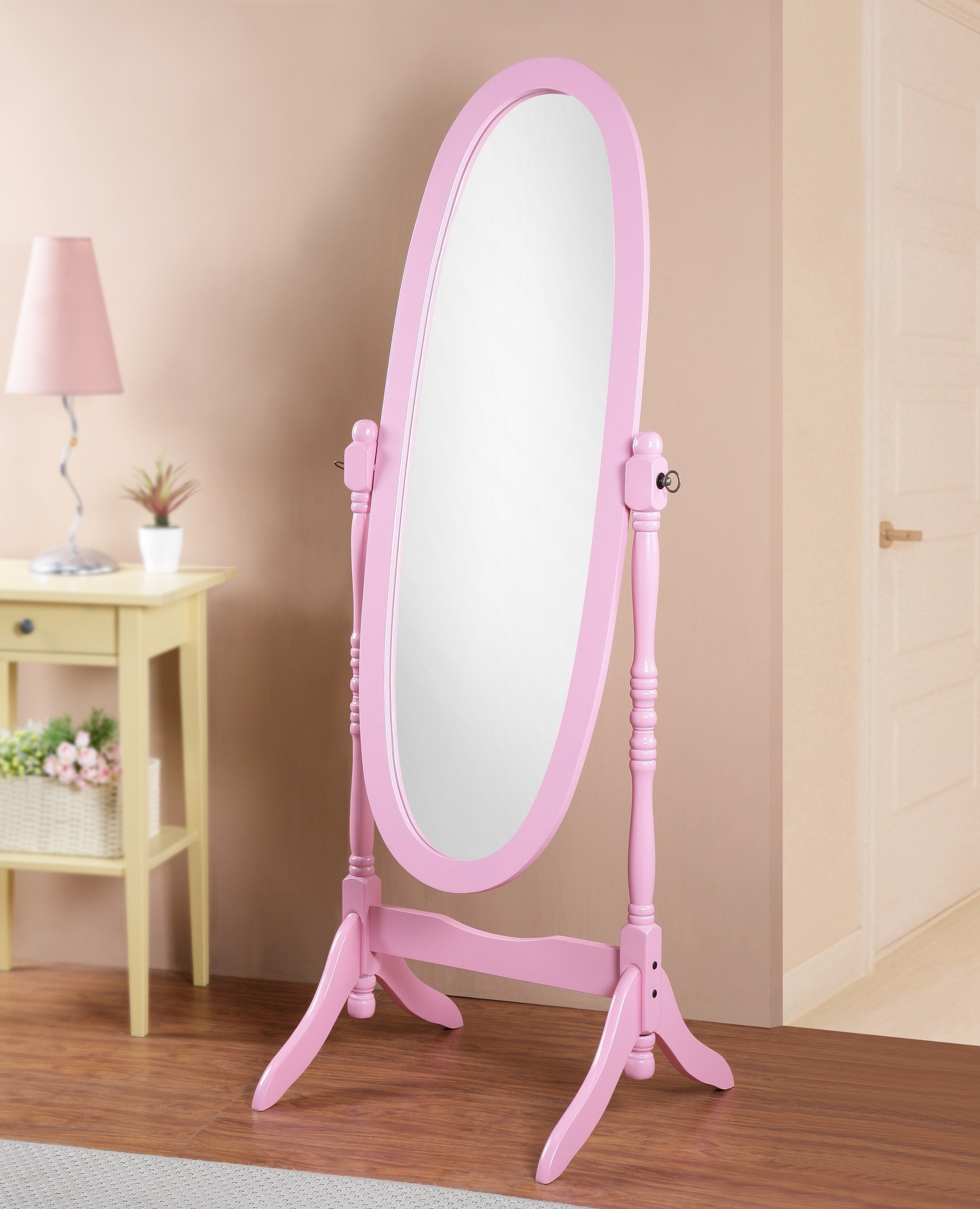 Roundhill Furniture Traditional Queen Anne Style Wood Floor Cheval Mirror - Full-Length Standing Mirror for Bedroom, Living Room & Dressing Area