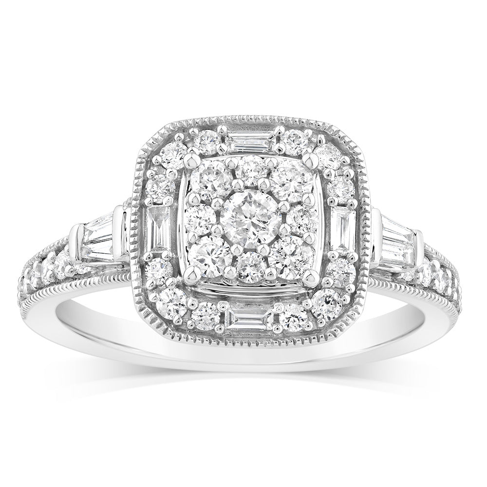 0.60 Carat Natural Diamond 9ct White Gold Round Cushion Ring - Elegant Wedding, Engagement & Anniversary Jewelry Gift for Women