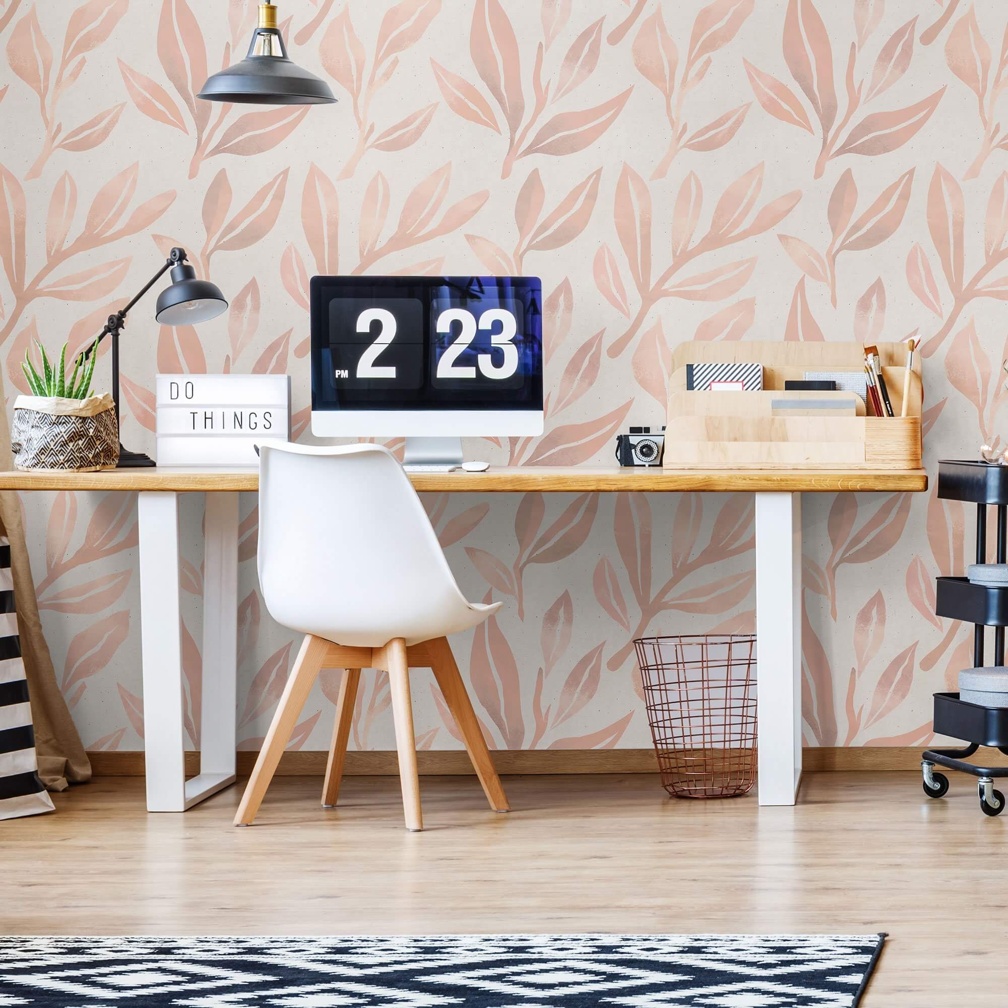 Coral Botanical Floral Peel and Stick Removable Wallpaper 8413 - Self-Adhesive Wall Decor for Bedroom, Living Room, Nursery & Office