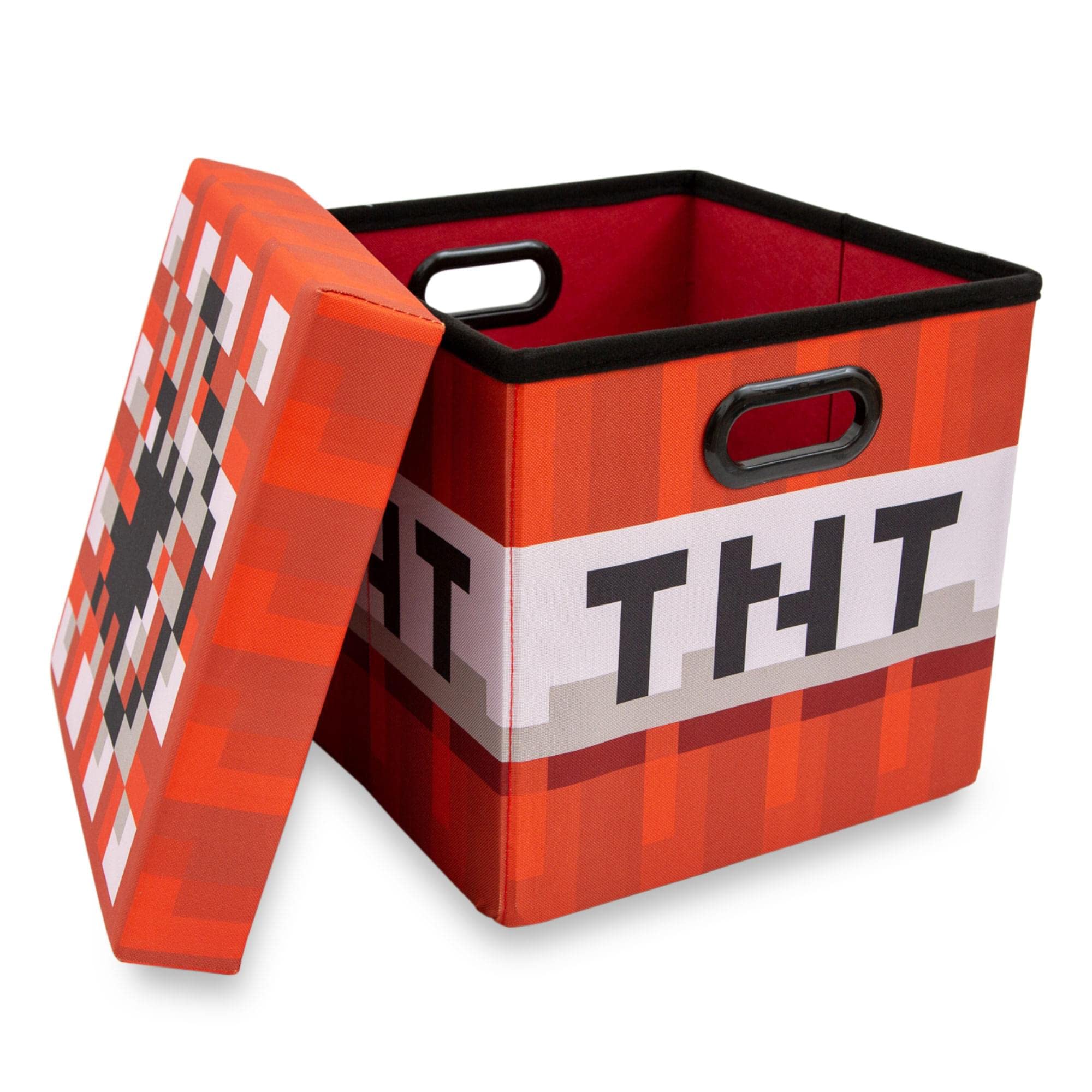 Minecraft TNT Block 13-Inch Storage Bin with Lid | Foldable Fabric Cube Organizer with Handles | Toy Storage, Closet Organizer, Shelving Decor | Perfect for Kids' Rooms, Game Room Organization & Video Game Gifts