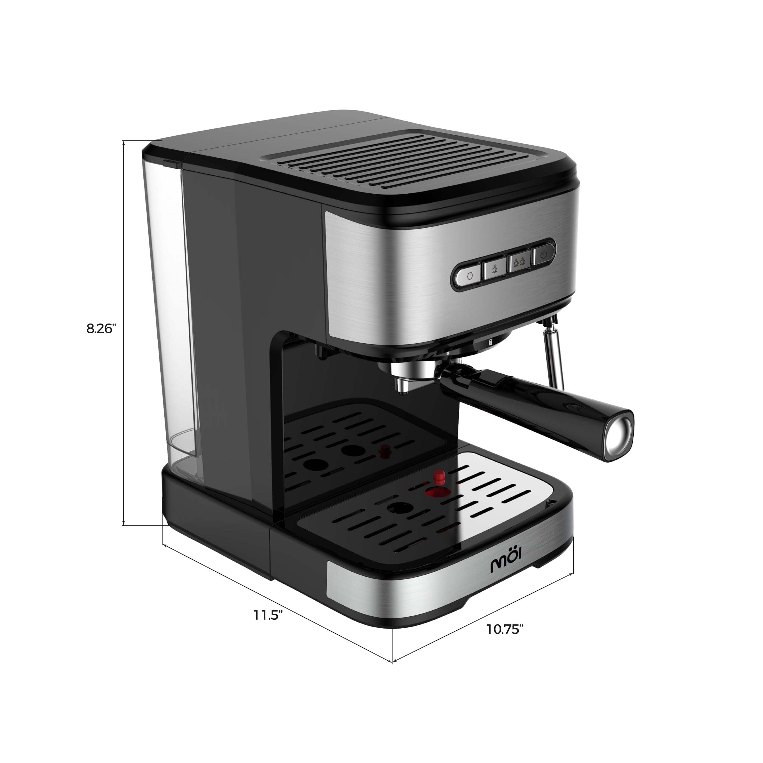 Premium Möi Espresso Machine 15 Bar Pressure - Automatic Cappuccino & Latte Maker with Milk Frother Steam Wand, 1.5L Removable Water Tank & Volume Control - Perfect for Home Baristas, Coffee Shops & Office Break Rooms