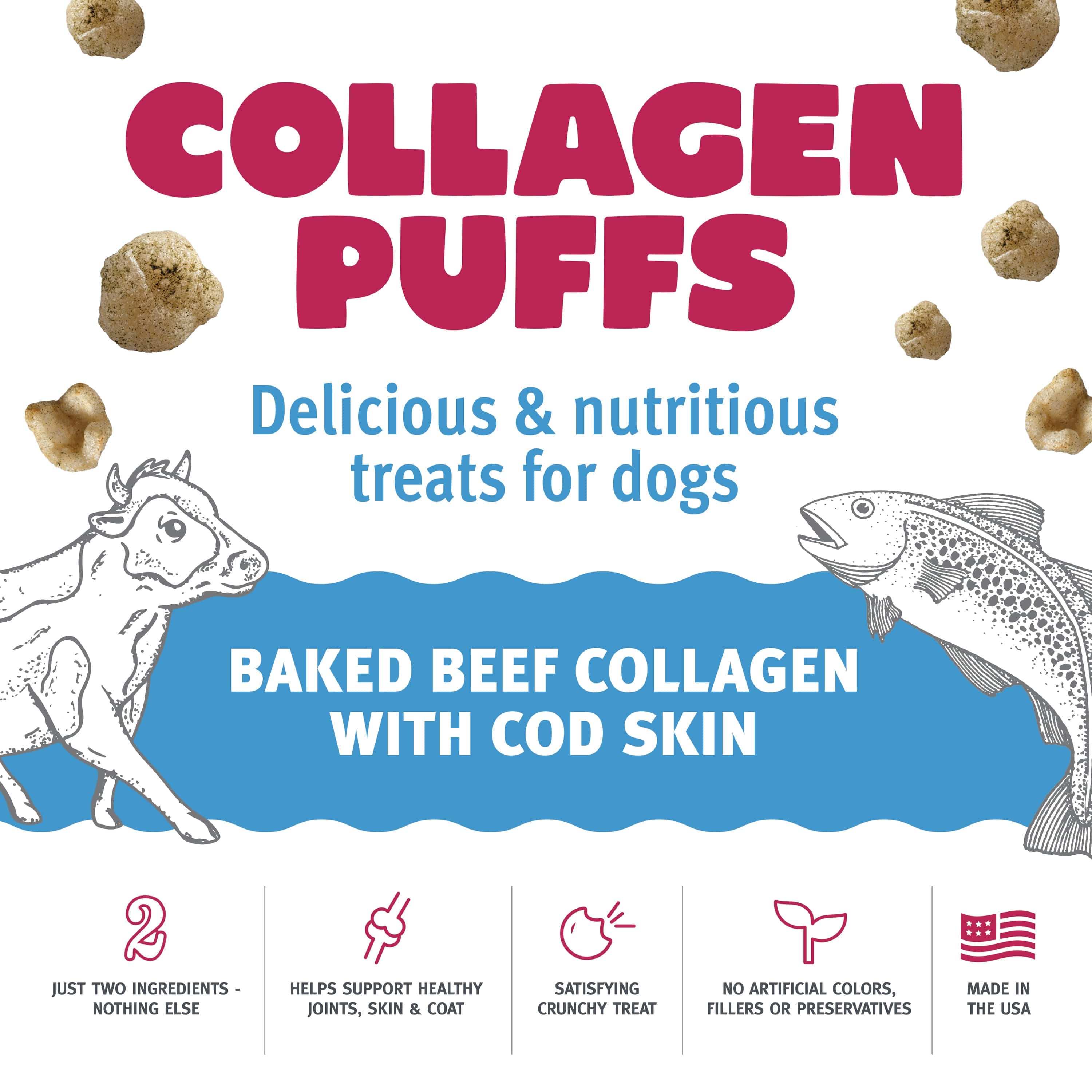 Premium Icelandic Beef Collagen Puffs with Cod Skin - All-Natural Dog Treats for Small Breeds | Grain-Free, High-Protein Snacks for Training, Dental Health & Joint Support | Perfect for Puppies & Senior Dogs