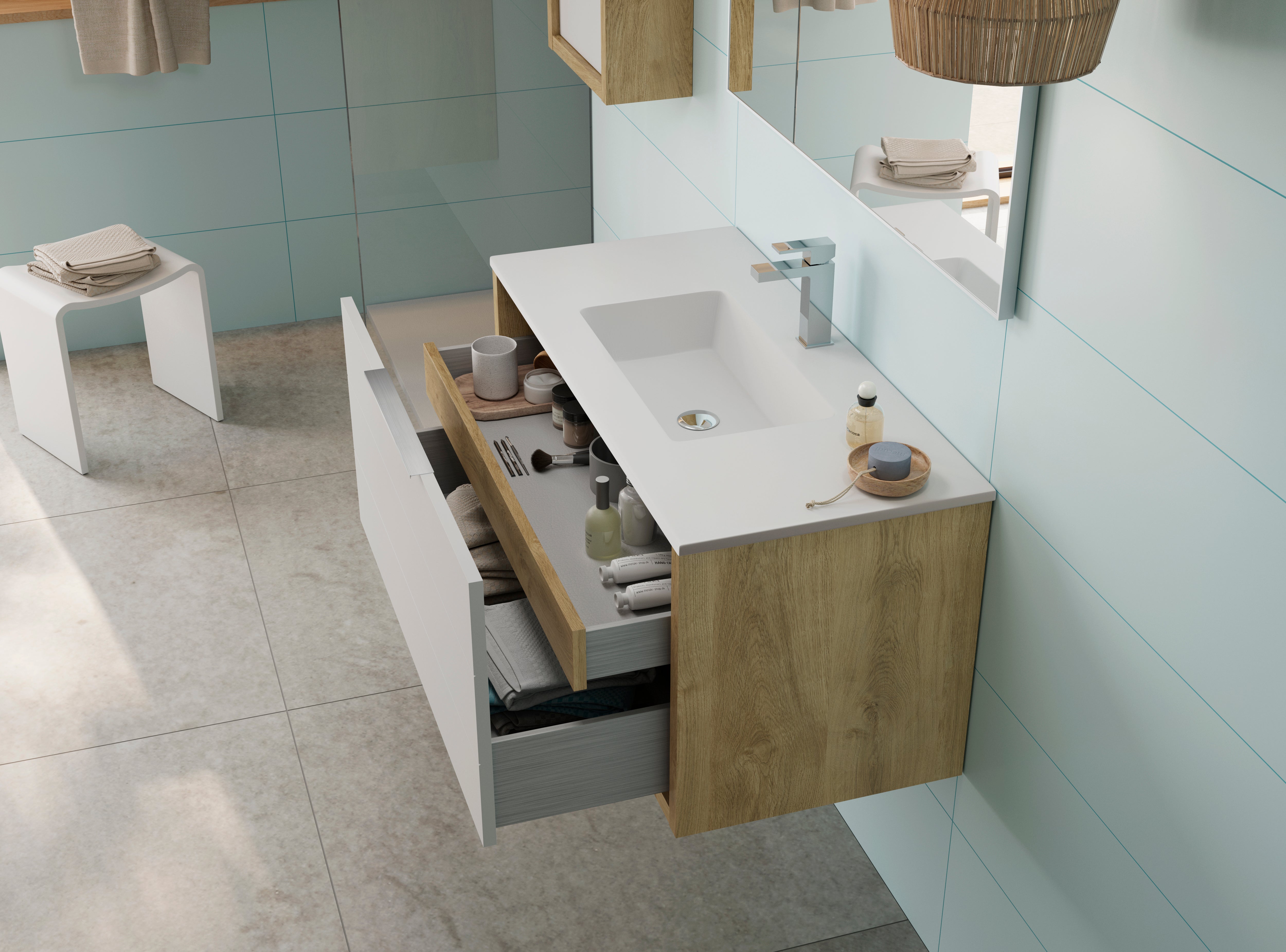 Modern Bathroom Vanity Cabinet with 2 Drawers - White Ceramic Sink & Soft Close Drawers - Perfect for Small Bathrooms, Powder Rooms & Guest Baths