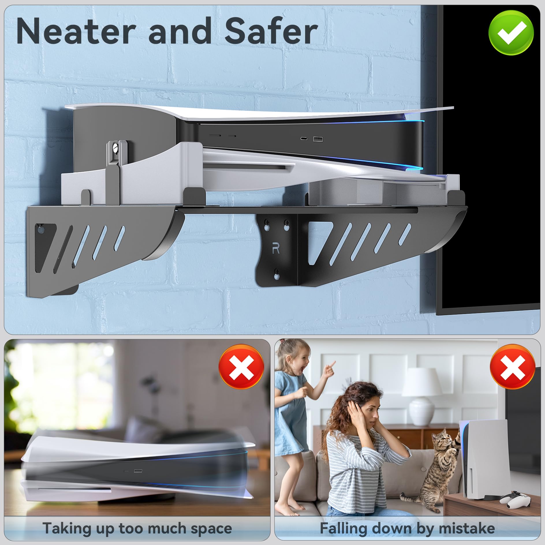 Upgraded PS5 Wall Mount Kit - Horizontal Floating Shelf for PS5 Disc & Digital Edition | Stable Screw Fixing | Perfect for Gaming Room & Living Room Organization | PS5 Accessories & Stand