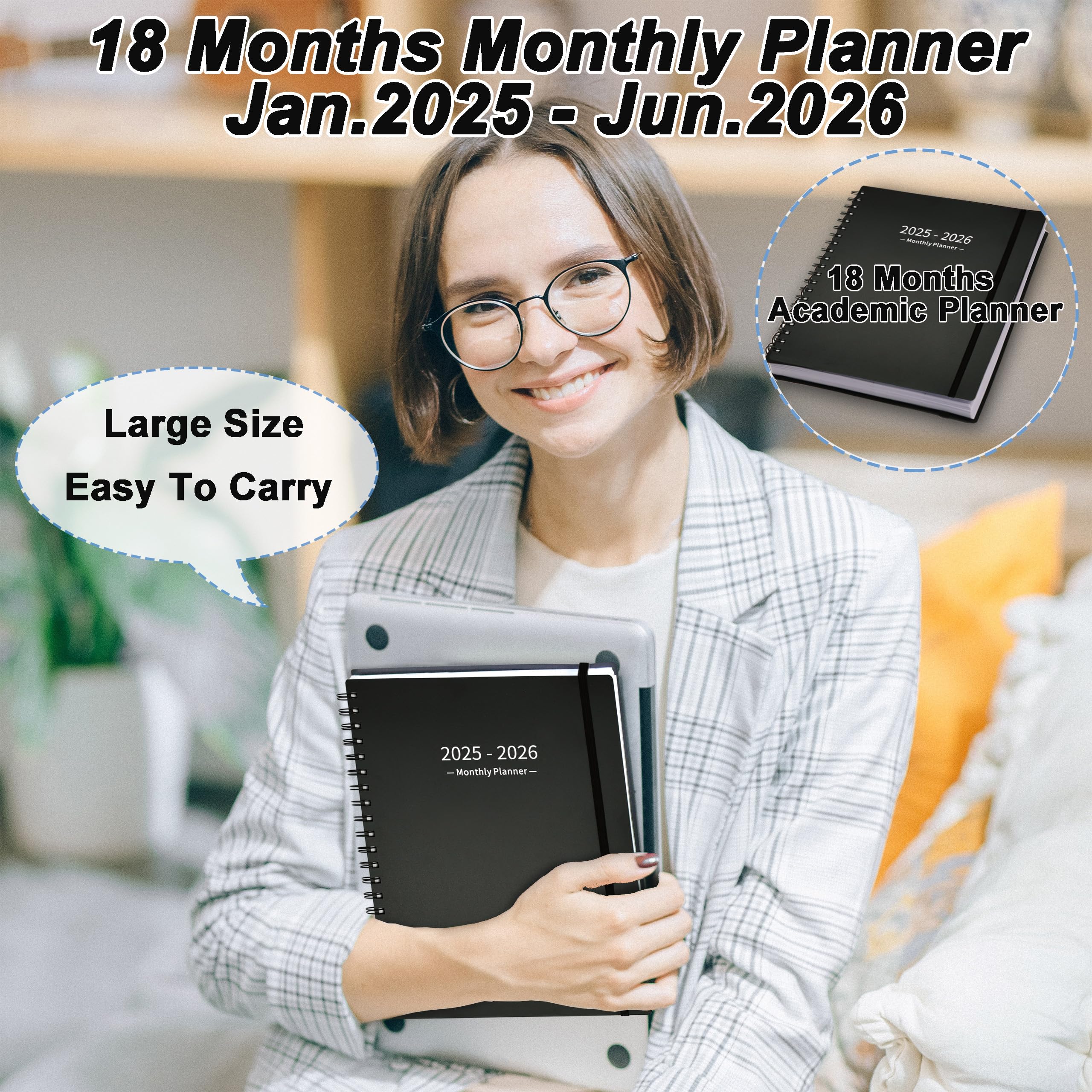 2025-2026 Academic Planner (7.4'' x 9.6'') - 18 Month Calendar from January 2025 to June 2026 with Monthly Tabs, Pocket & 120GSM Thick Paper - Perfect School & Work Planner for Students, Teachers & Professionals - Ideal for Class Scheduling, Meeting Notes & Daily Organization