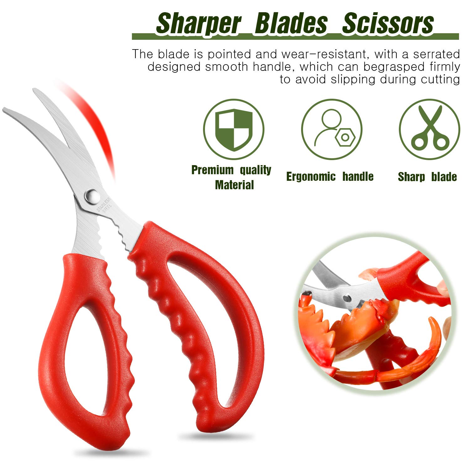Honoson Kitchen Seafood Scissors Set - 3-Piece Multifunctional Stainless Steel Shears for Fish, Crab, Shrimp, Lobster - Red Peeling Tools for Home Cooking and Outdoor BBQ