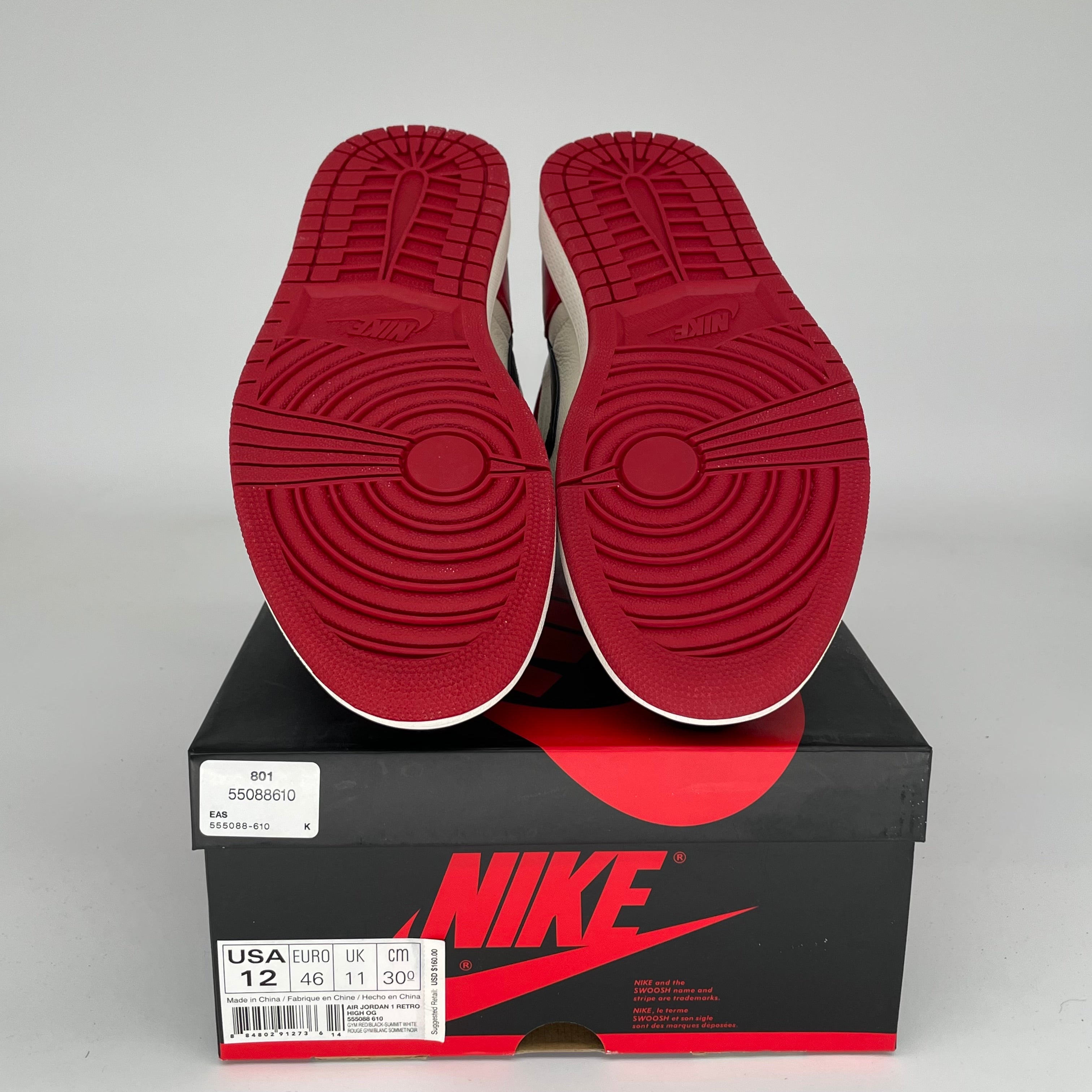 Air Jordan 1 Retro High OG 'Bred Toe' Men's Basketball Shoes Size 12 (555088-610) - Perfect for Sneaker Collectors & Streetwear Fashion