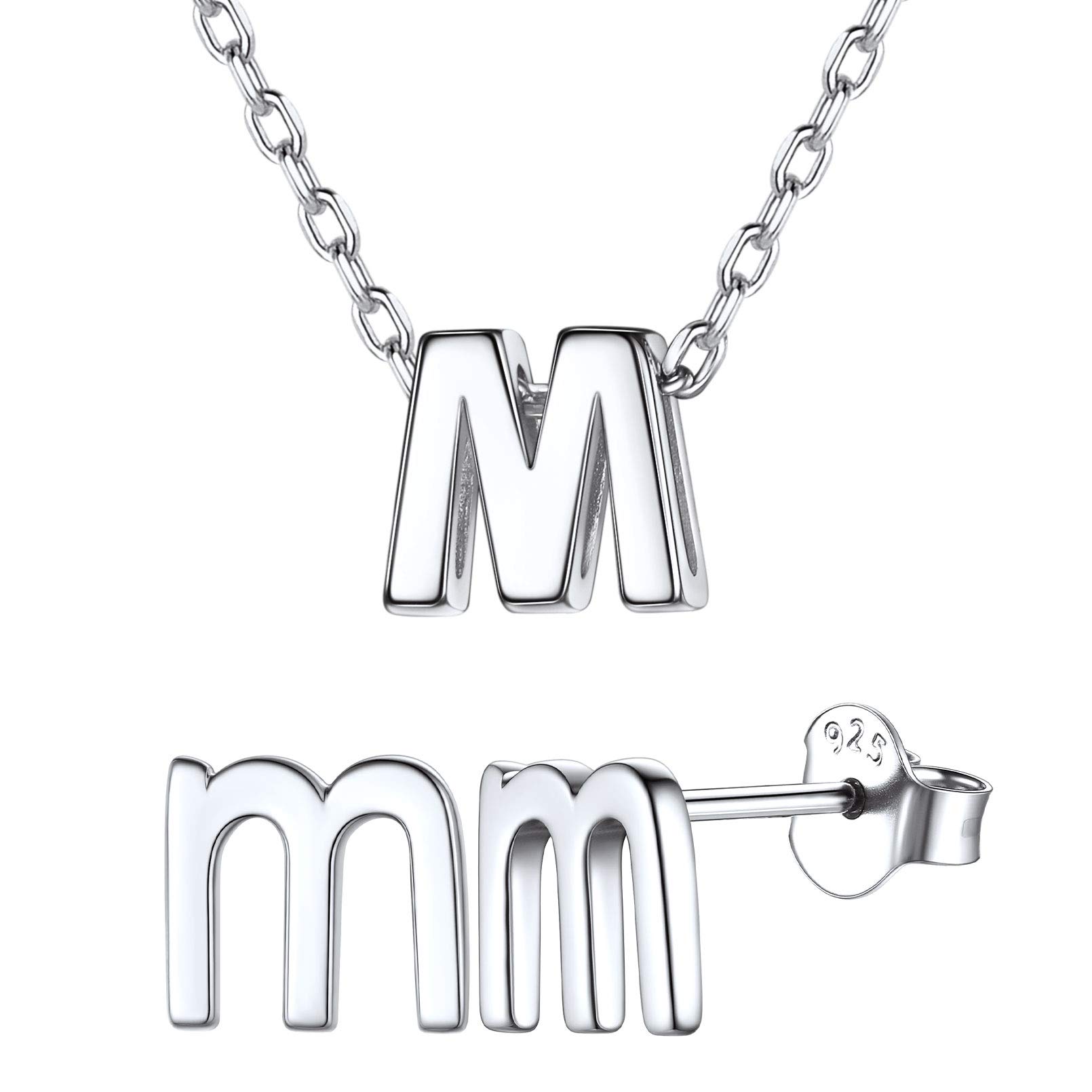 ChicSilver 925 Sterling Silver Letter M Initial Necklace and Stud Earrings Set for Women & Girls | Personalized Jewelry Gift for Birthday, Anniversary & Valentine's Day | Perfect for Everyday Wear, Date Night & Special Occasions