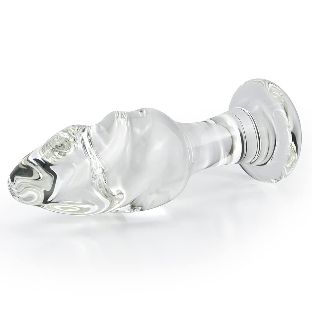 Premium Clear Glass Dildo Plug with Round Base - Crystal Ice Cream Design Anal Sex Toy for Beginners & Advanced Users - Safe, Hygienic & Body-Safe - Perfect for Solo Play, Couples Exploration & BDSM Scenes (Large Size)