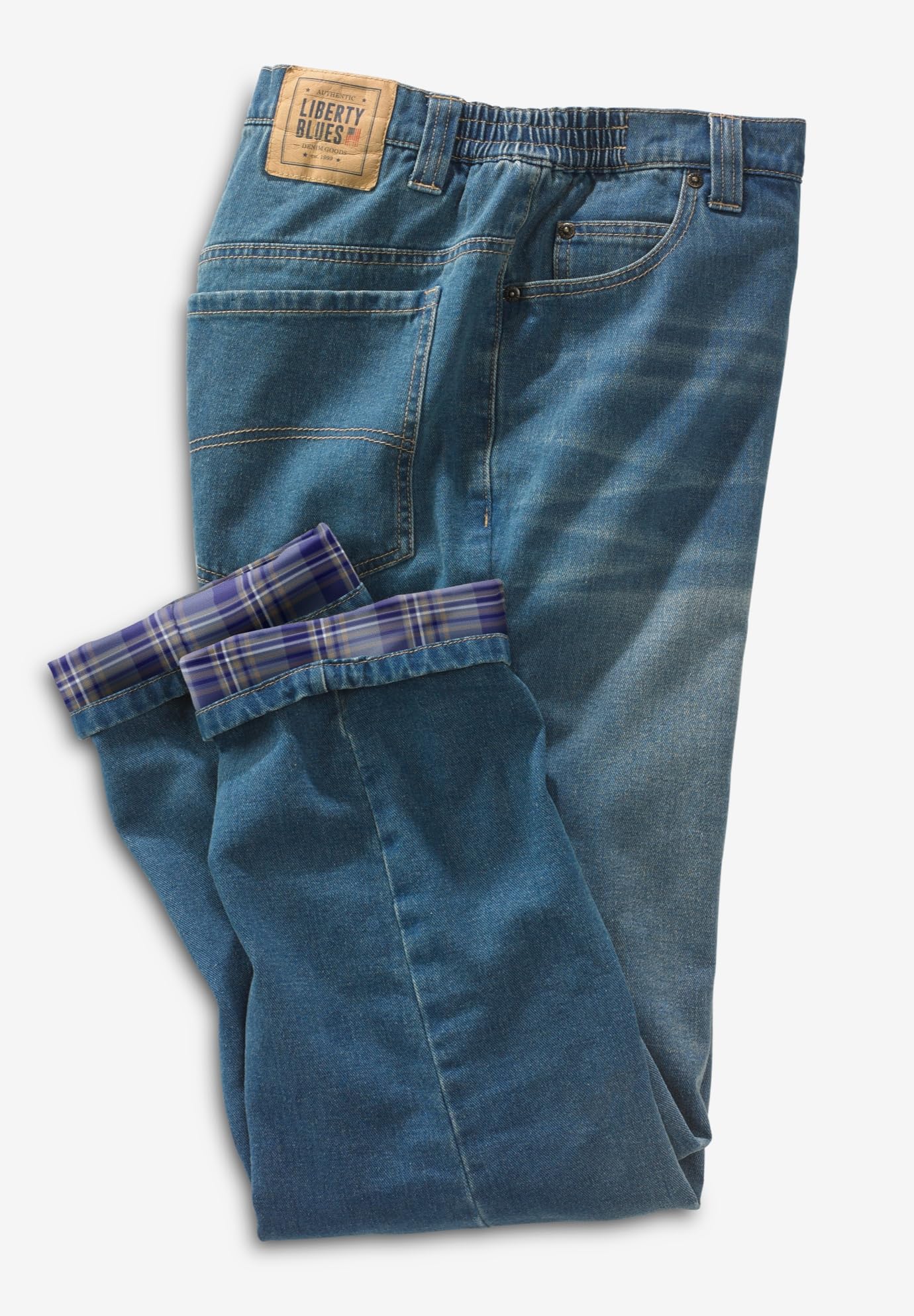 **Kingsize Men's Big & Tall Flannel-Lined Side-Elastic Jeans - Liberty Blues - Comfortable Stretch Denim for Casual Wear & Outdoor Activities**