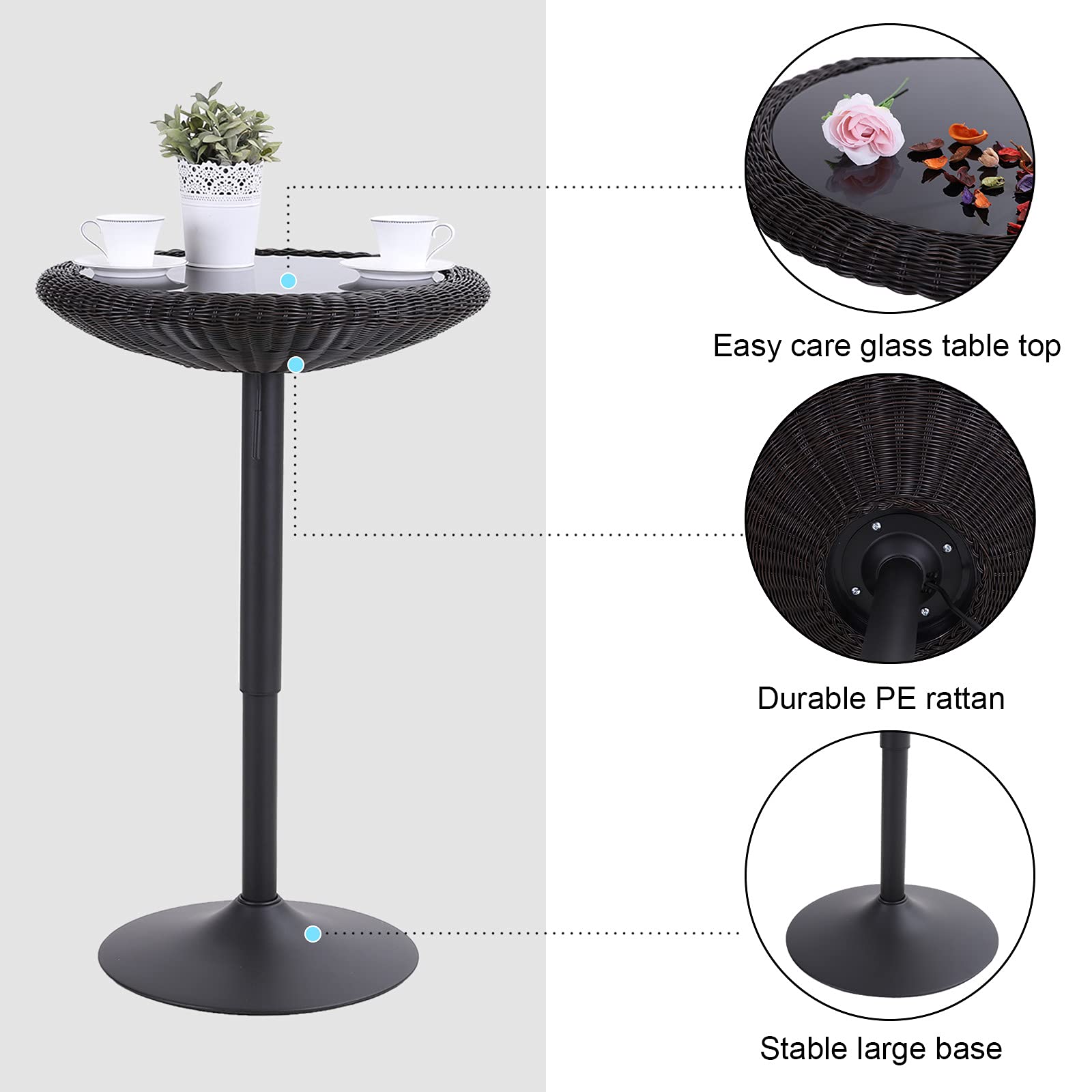 Round Rattan Bar Table Adjustable Height 29