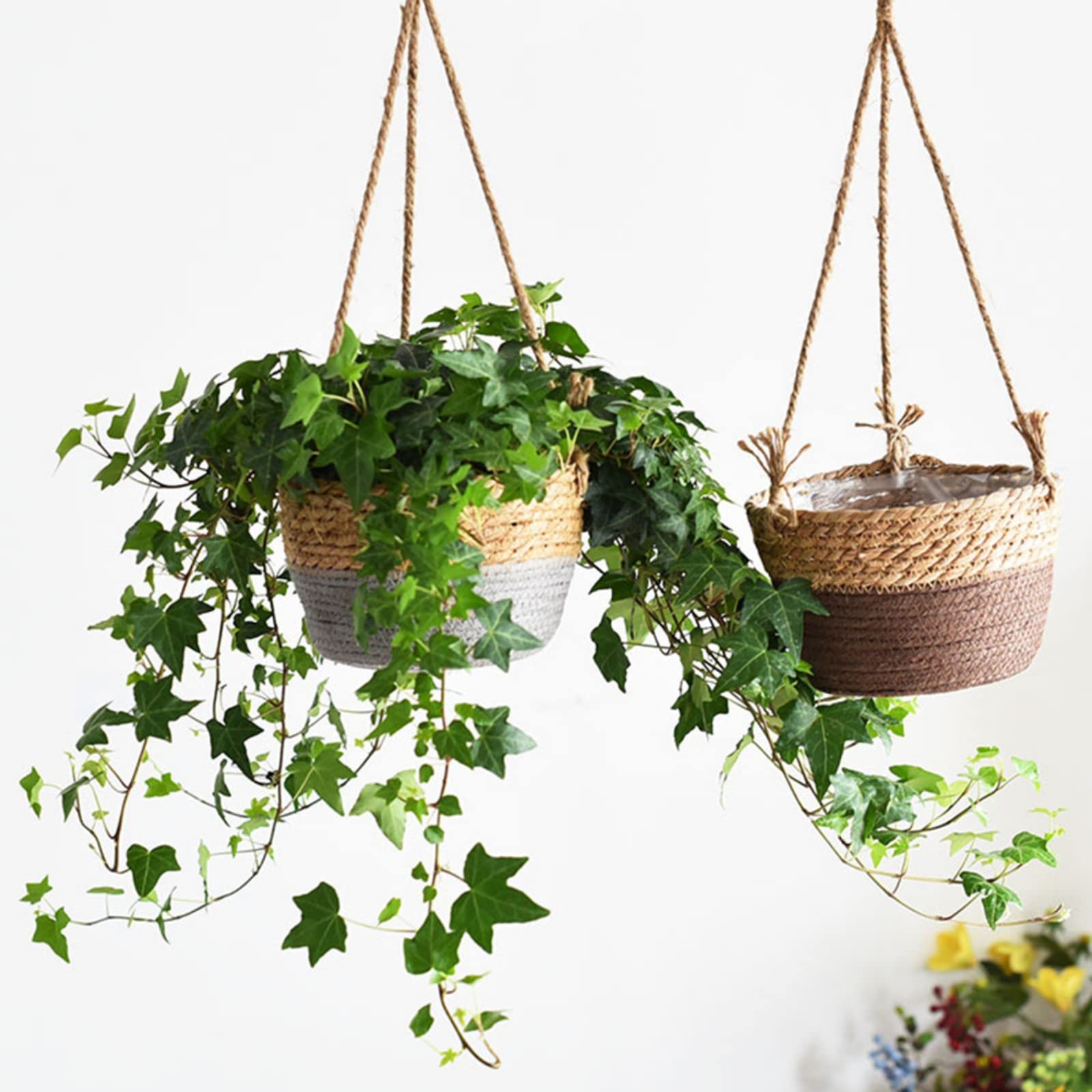 Marcol Macrame Seagrass Hanging Planter Basket - Natural Woven Flower Pot Holder for Indoor Plants, Home & Garden Decor - Perfect for Balcony, Living Room, and Boho Style Interior Design