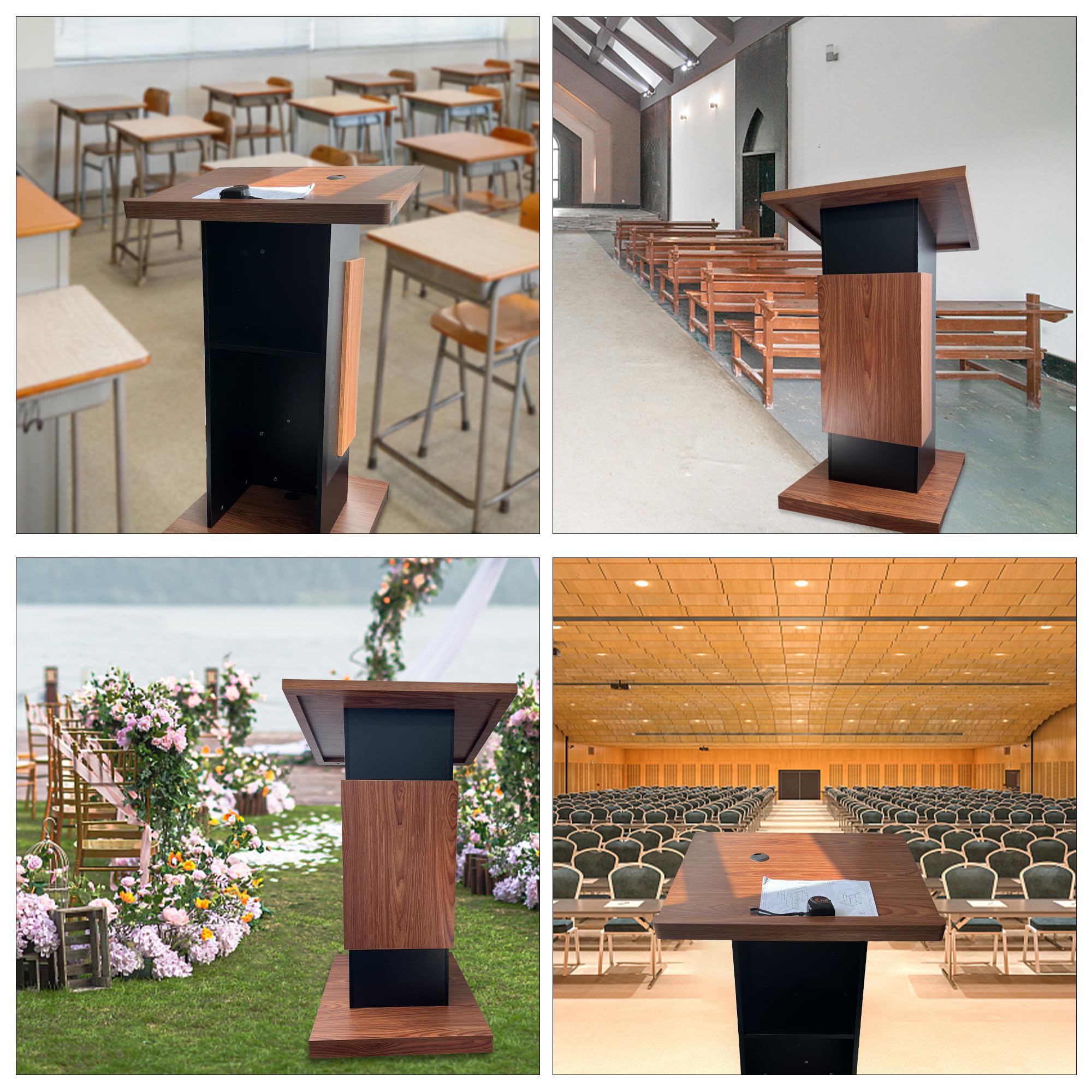 Wooden Podium Stand with Wheels & Storage - 15MM Particle Board Lectern for Mic, Restaurants, Churches, Schools & Seminars - Perfect for Public Speaking, Events & Presentations