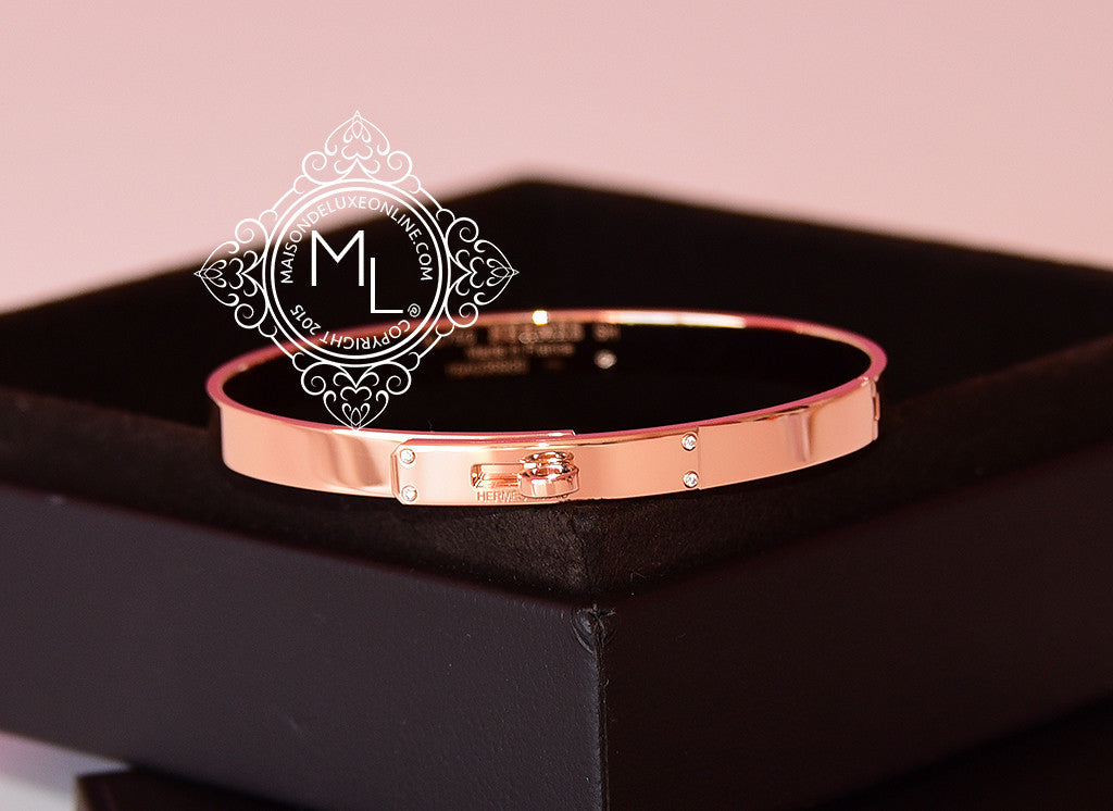 Hermes Rose Gold Kelly Bracelet with 4 Diamonds - Luxury Jewelry for Women - Perfect for Parties, Weddings & Special Occasions