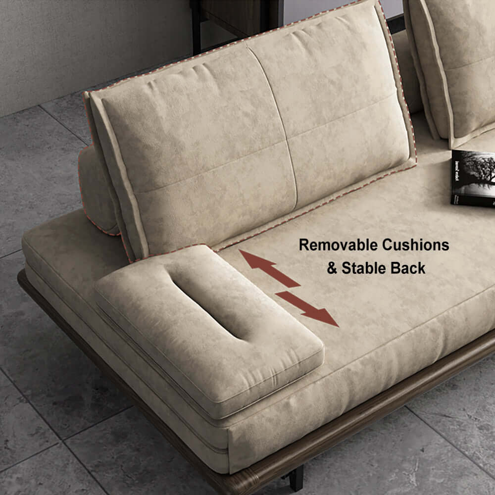 MidCentury Modern Pull Out Sofa Bed - Convertible Sleeper Sofa with Khaki Wood Frame in Cotton & Linen Fabric | Perfect for Small Spaces, Guest Rooms & Apartments