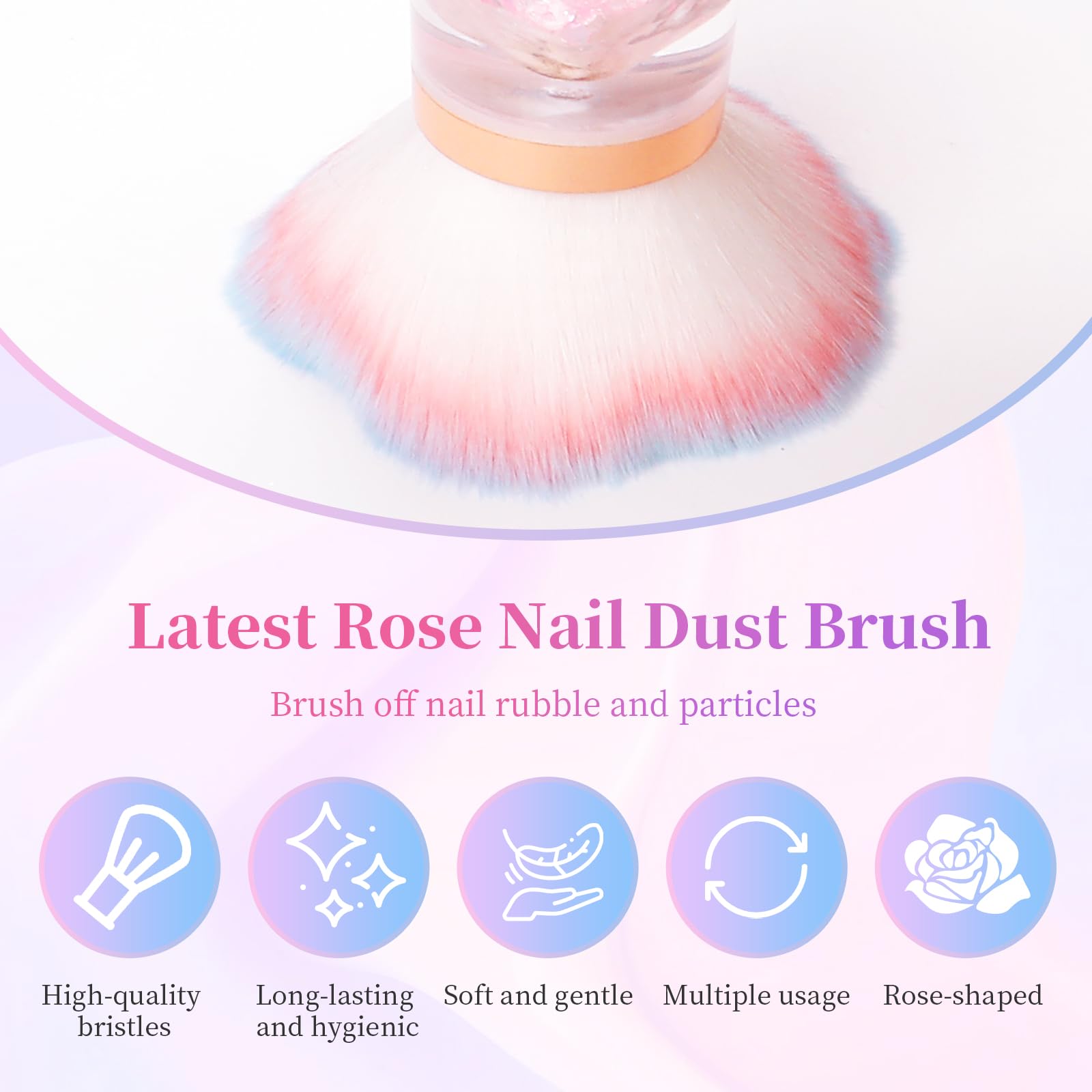 ANGNYA Rose Nail Dust Brush - Acrylic Handle Flower Design for Nail Art & Powder Removal
